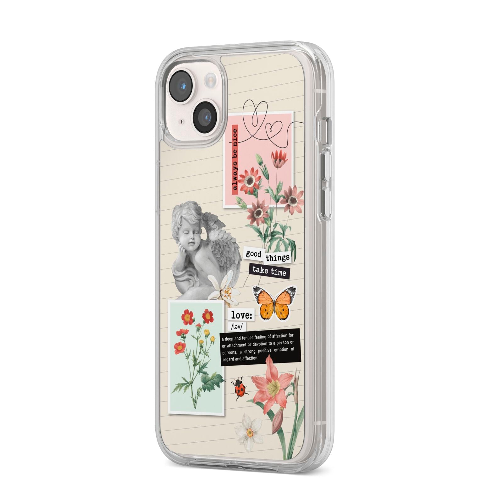 Vintage Love Collage iPhone 14 Plus Clear Tough Case Starlight Angled Image