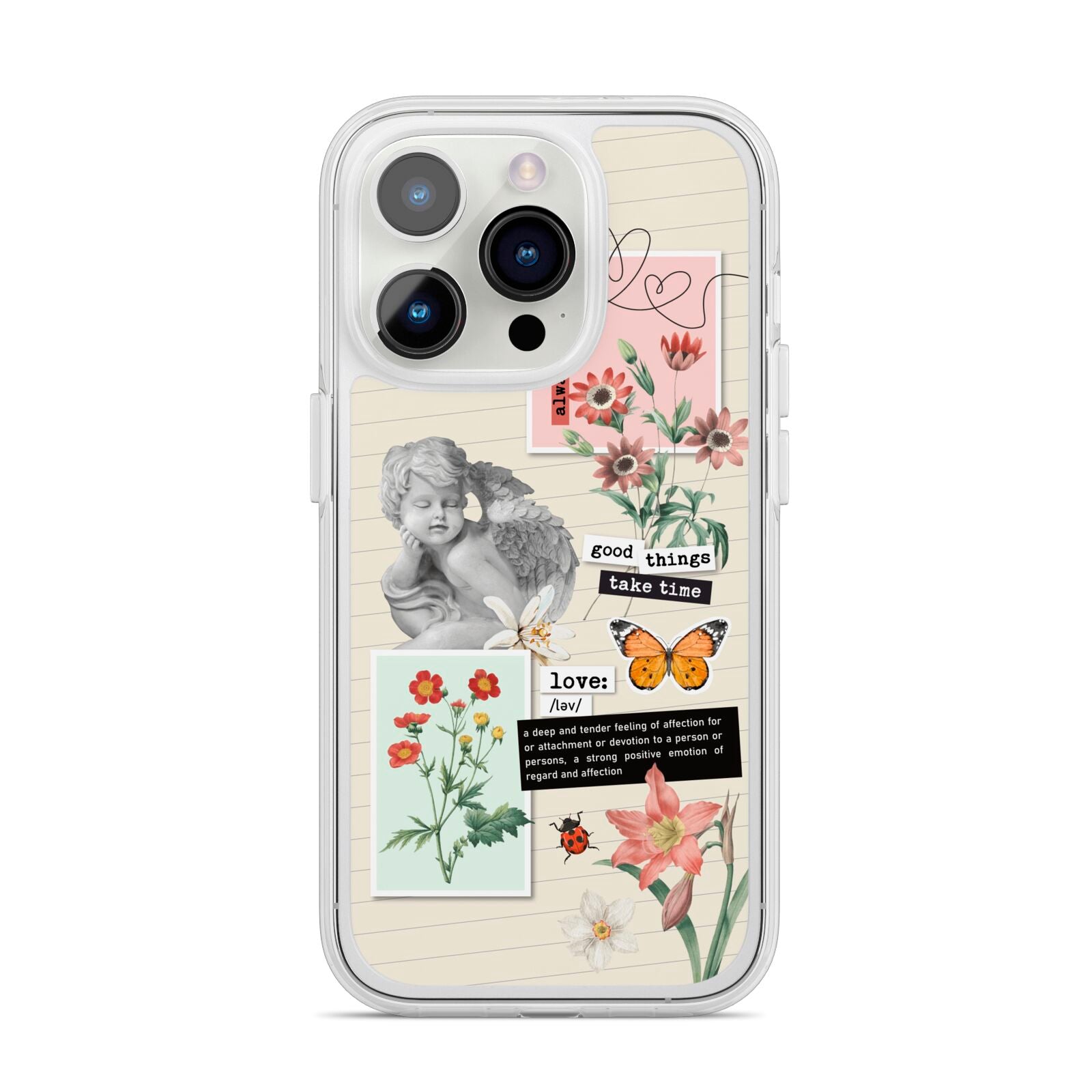 Vintage Love Collage iPhone 14 Pro Clear Tough Case Silver