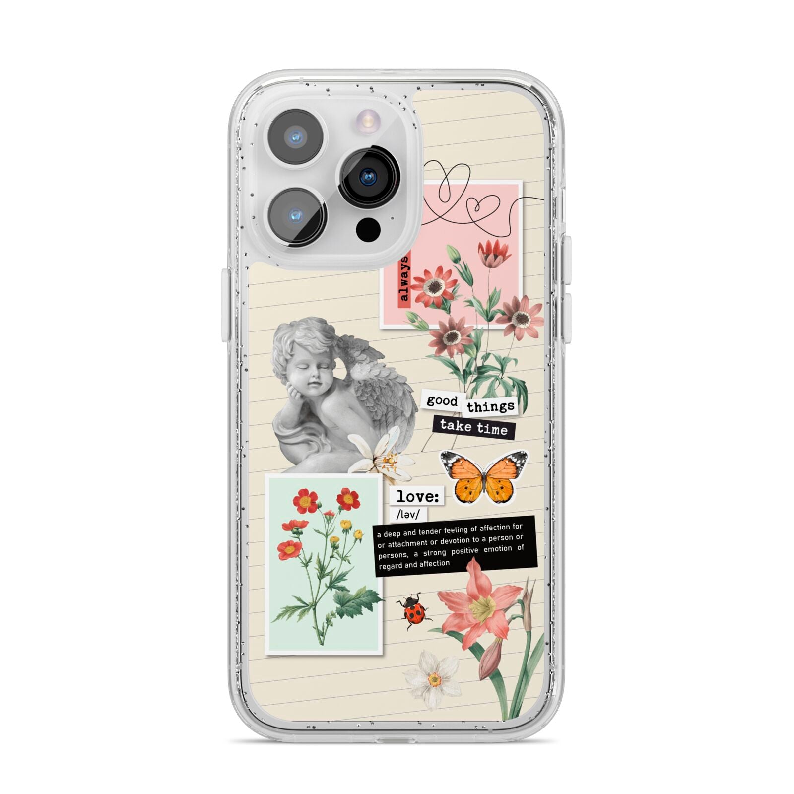 Vintage Love Collage iPhone 14 Pro Max Glitter Tough Case Silver