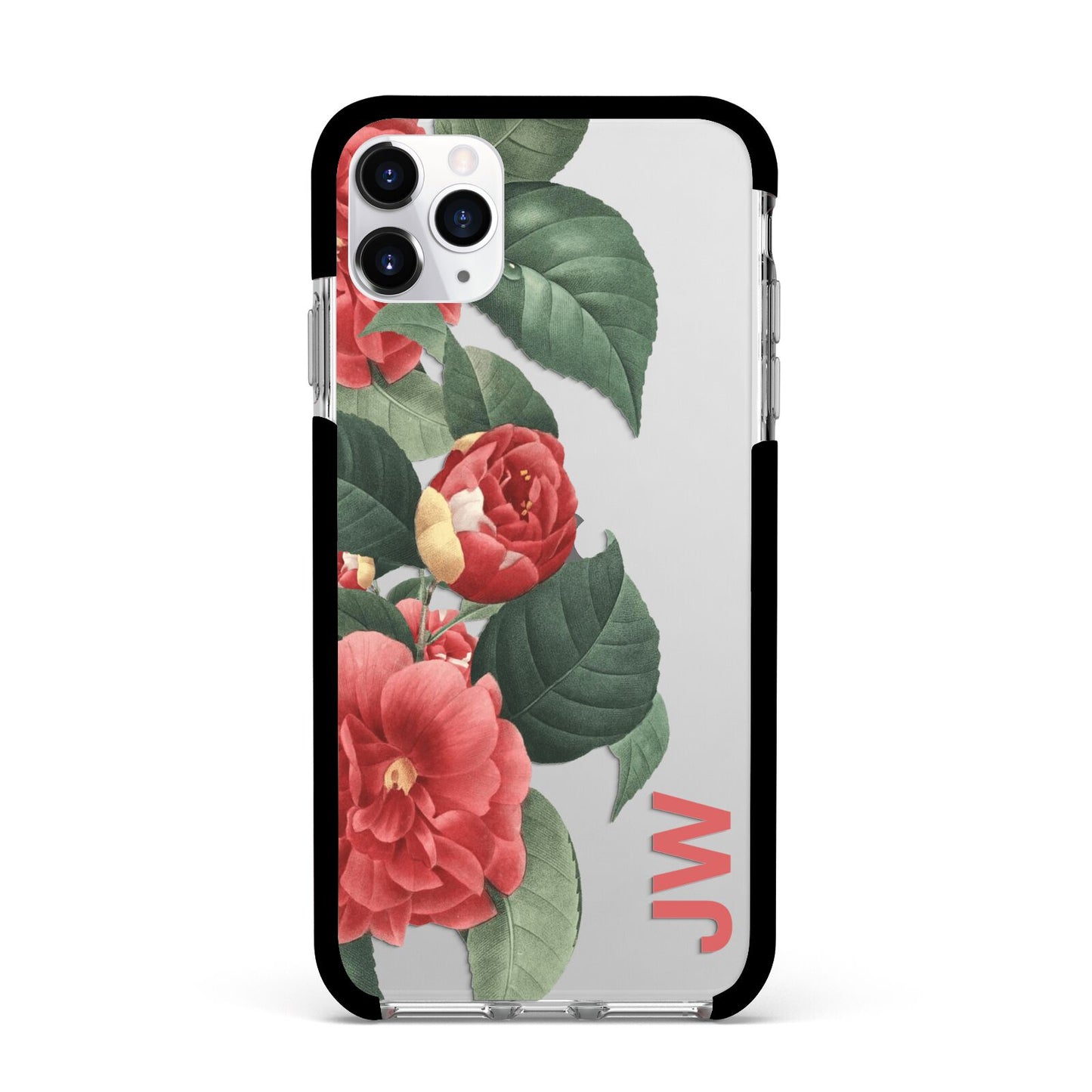 Vintage Personalised Flowers Apple iPhone 11 Pro Max in Silver with Black Impact Case