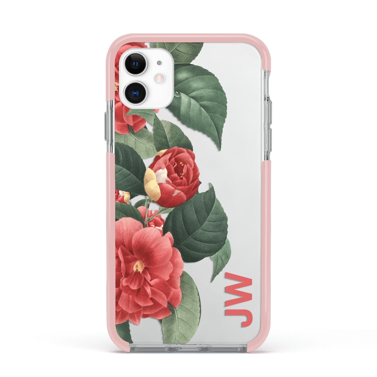 Vintage Personalised Flowers Apple iPhone 11 in White with Pink Impact Case