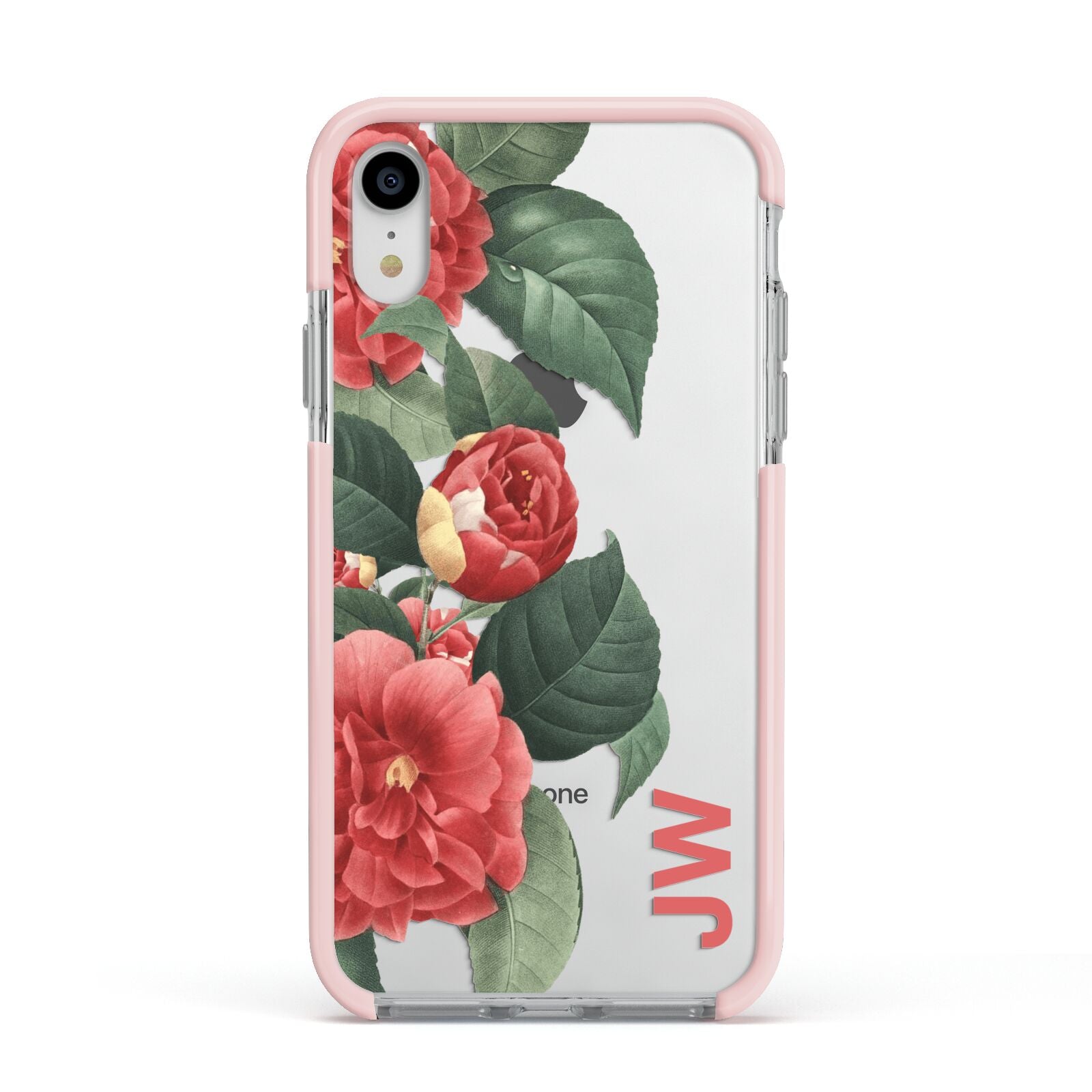 Vintage Personalised Flowers Apple iPhone XR Impact Case Pink Edge on Silver Phone