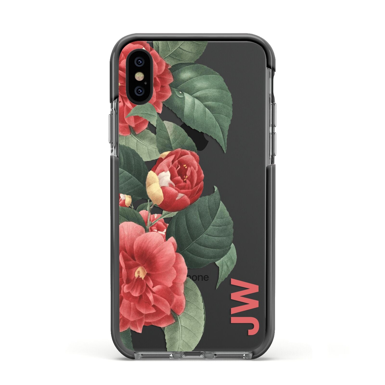 Vintage Personalised Flowers Apple iPhone Xs Impact Case Black Edge on Black Phone