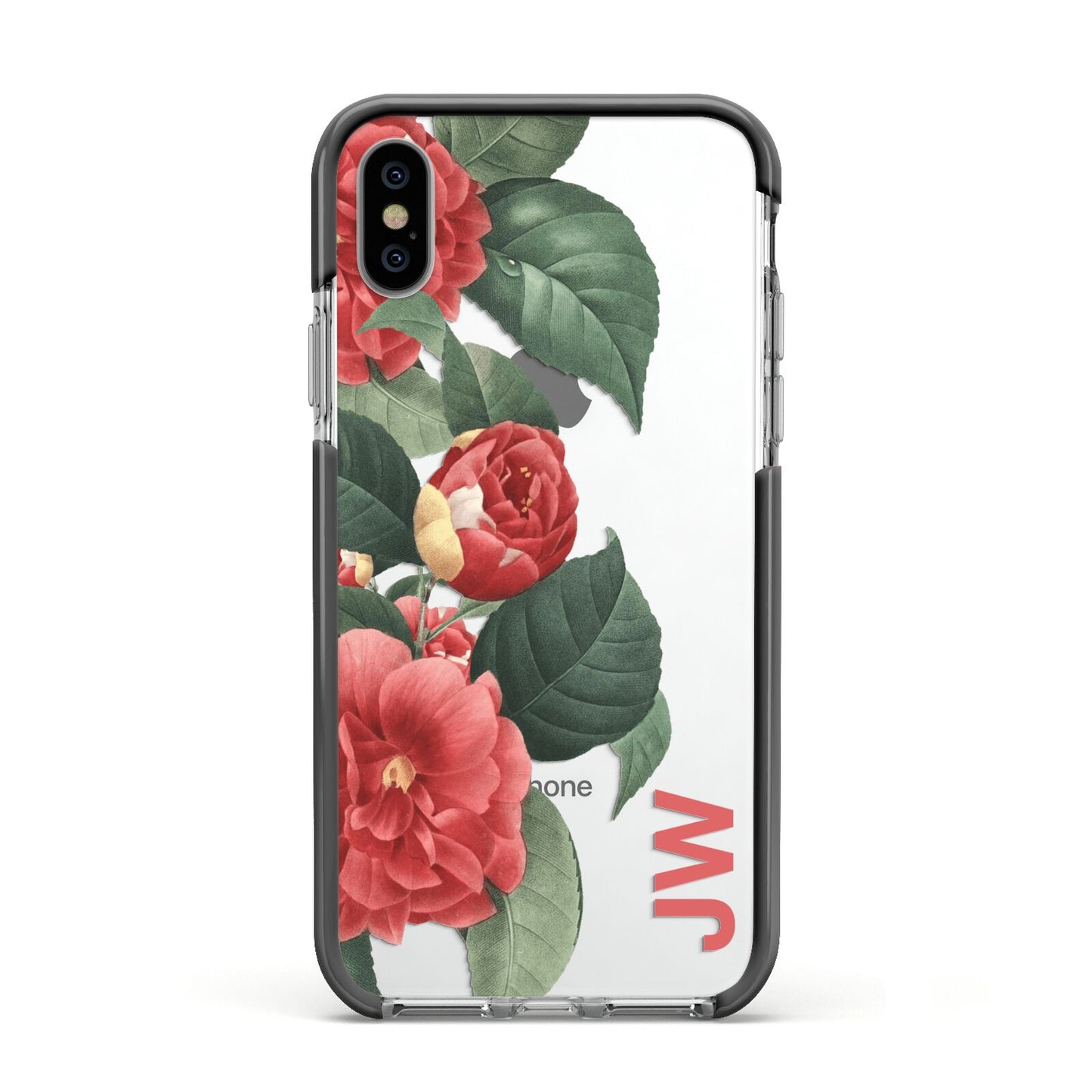 Vintage Personalised Flowers Apple iPhone Xs Impact Case Black Edge on Silver Phone