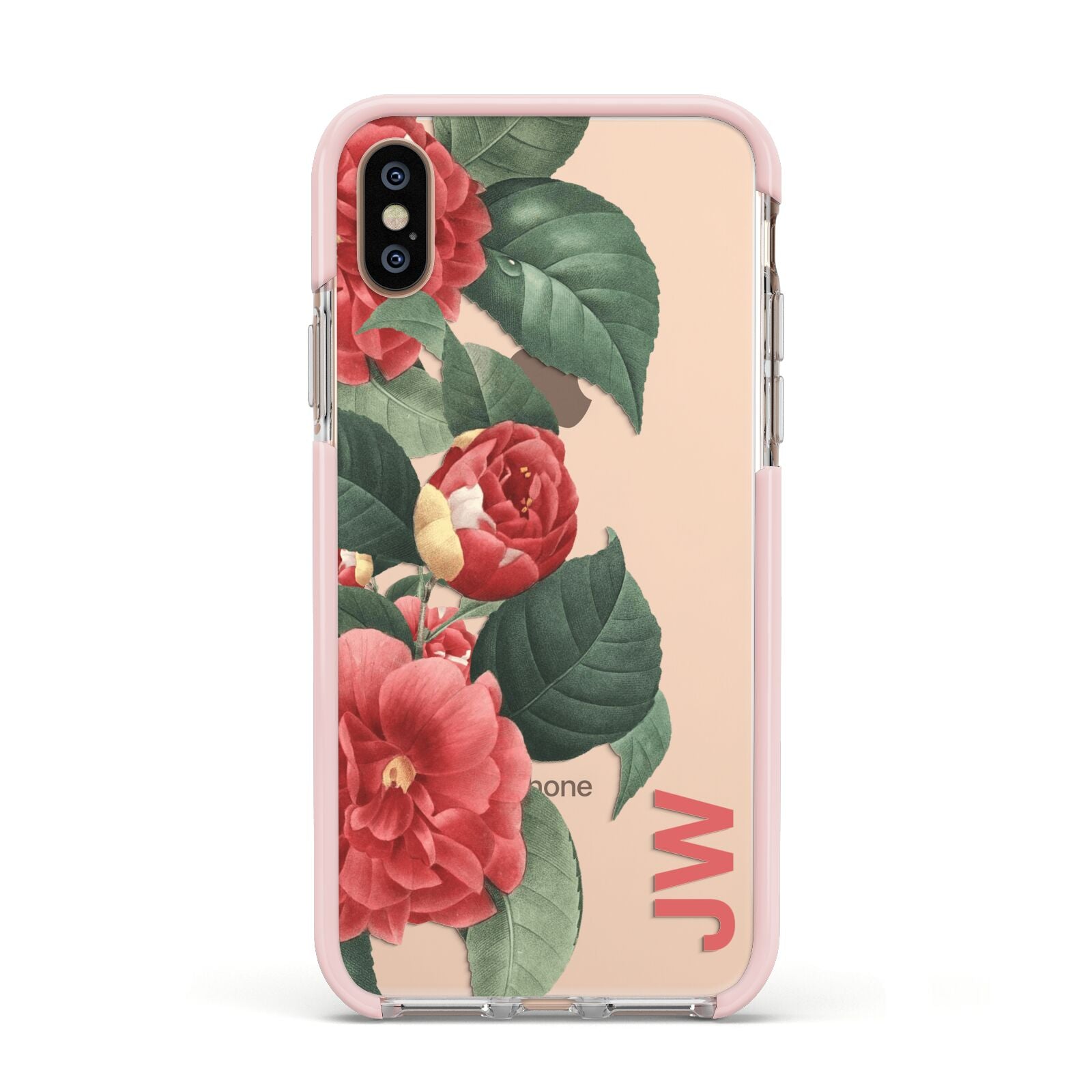 Vintage Personalised Flowers Apple iPhone Xs Impact Case Pink Edge on Gold Phone