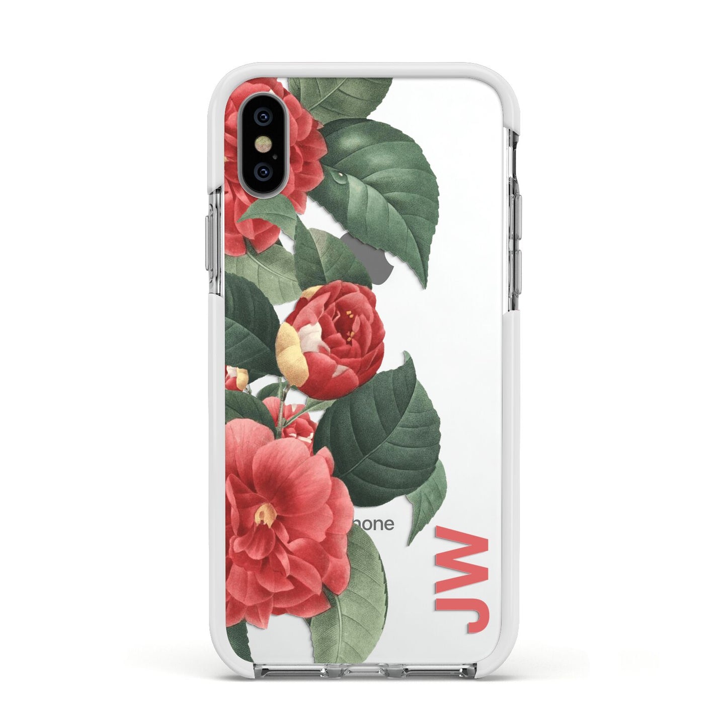 Vintage Personalised Flowers Apple iPhone Xs Impact Case White Edge on Silver Phone