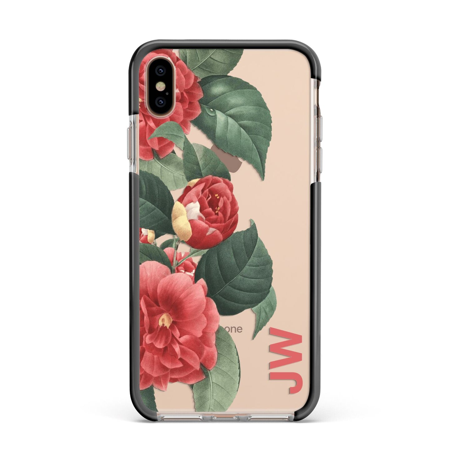 Vintage Personalised Flowers Apple iPhone Xs Max Impact Case Black Edge on Gold Phone