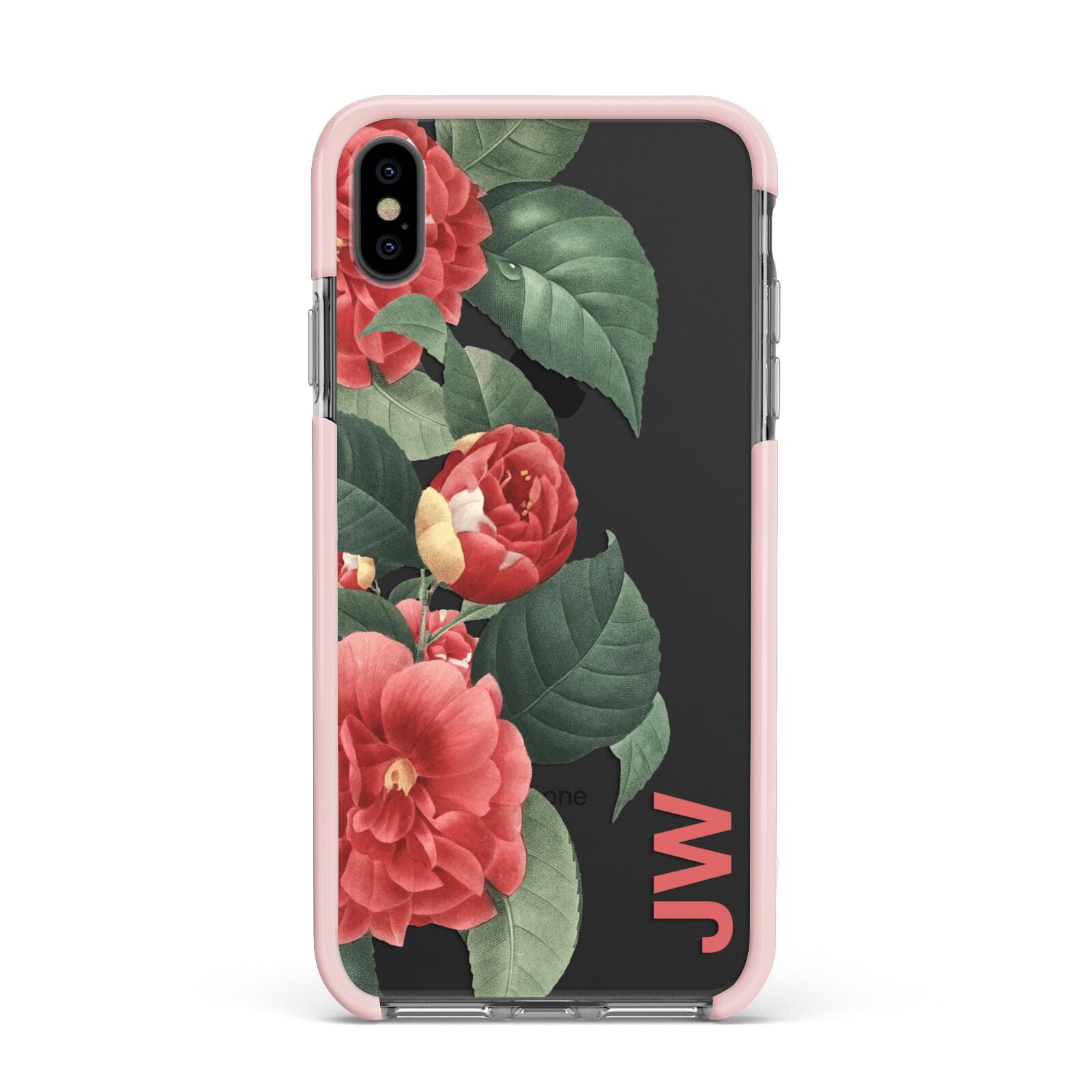 Vintage Personalised Flowers Apple iPhone Xs Max Impact Case Pink Edge on Black Phone