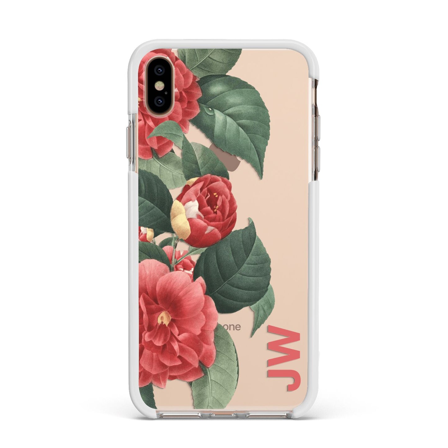 Vintage Personalised Flowers Apple iPhone Xs Max Impact Case White Edge on Gold Phone