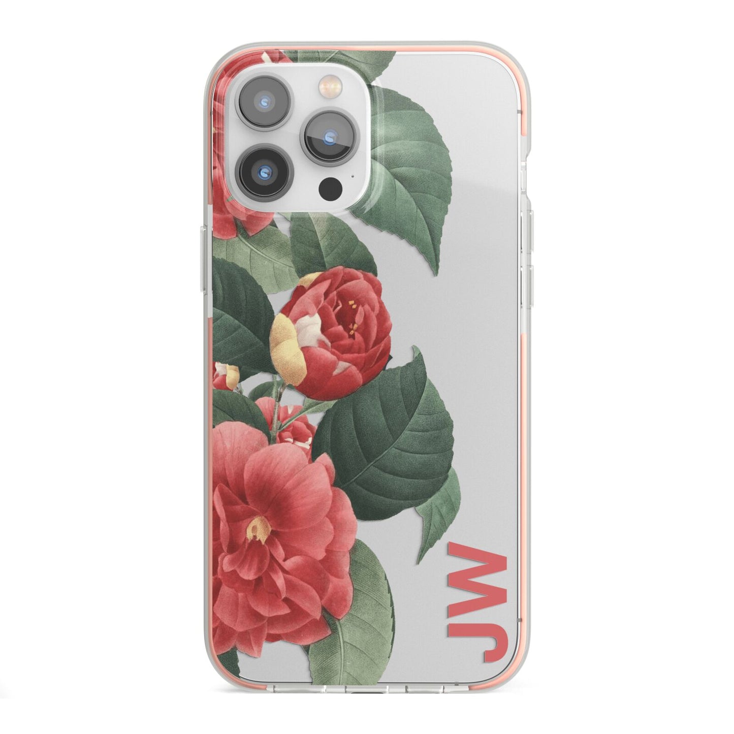 Vintage Personalised Flowers iPhone 13 Pro Max TPU Impact Case with Pink Edges