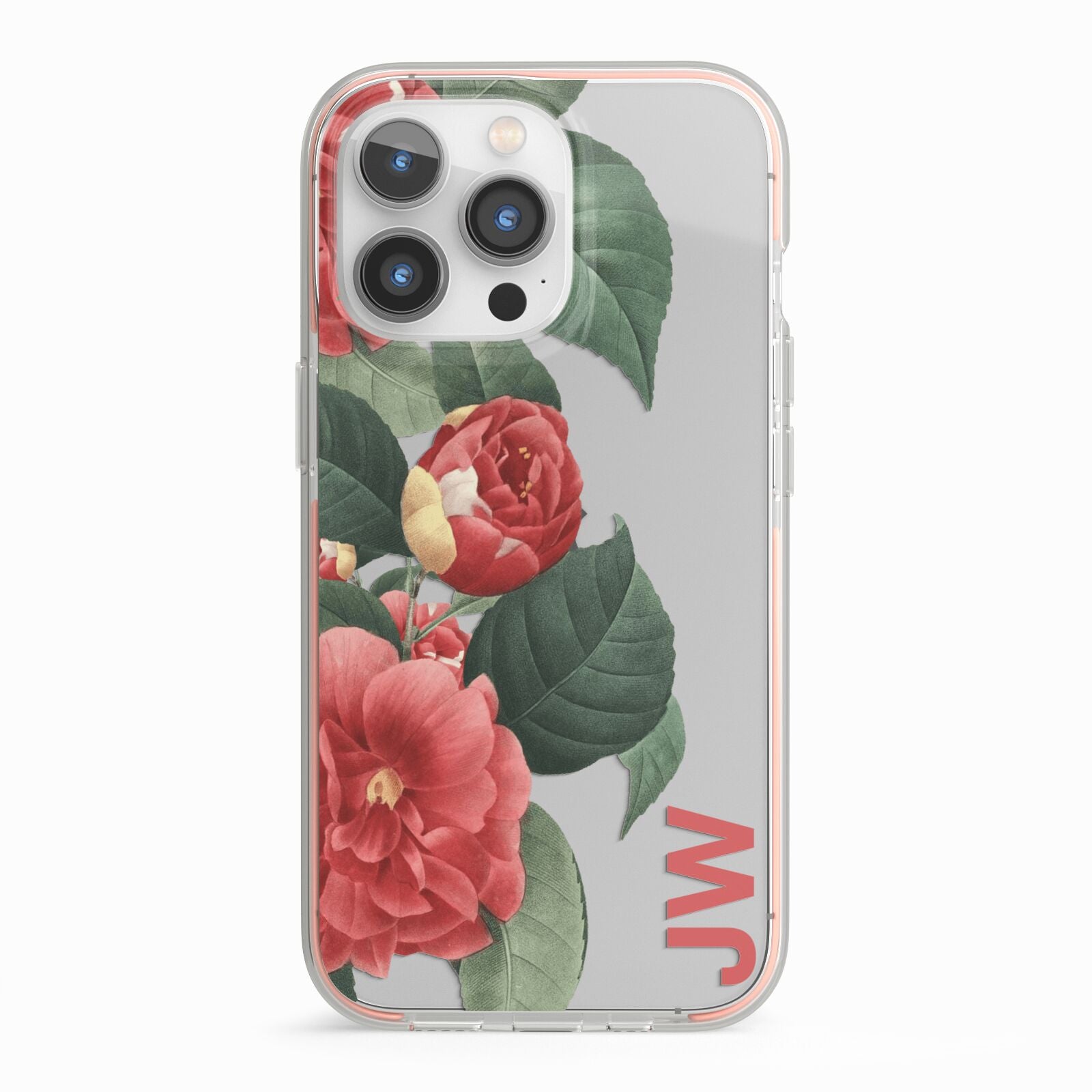 Vintage Personalised Flowers iPhone 13 Pro TPU Impact Case with Pink Edges