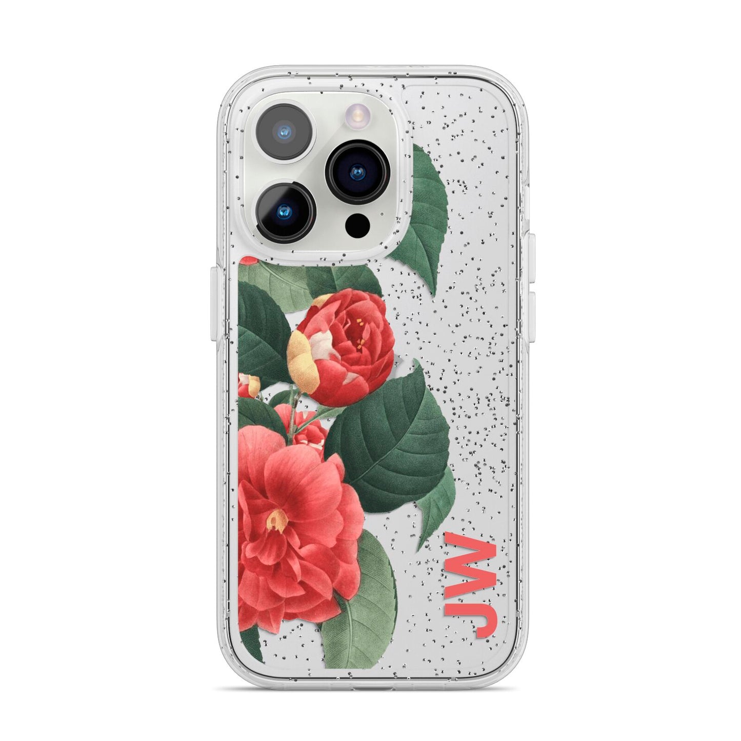 Vintage Personalised Flowers iPhone 14 Pro Glitter Tough Case Silver