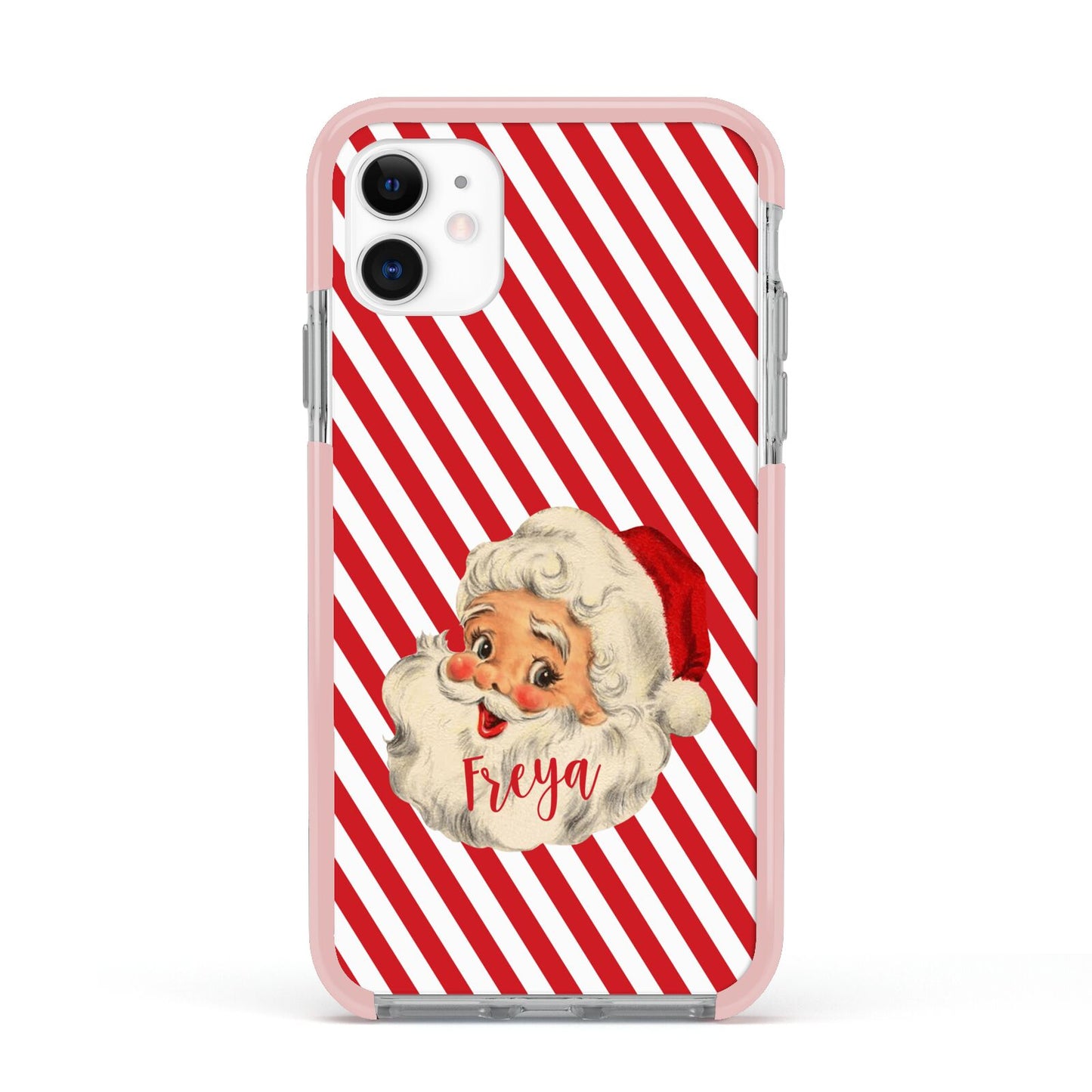 Vintage Santa Personalised Apple iPhone 11 in White with Pink Impact Case