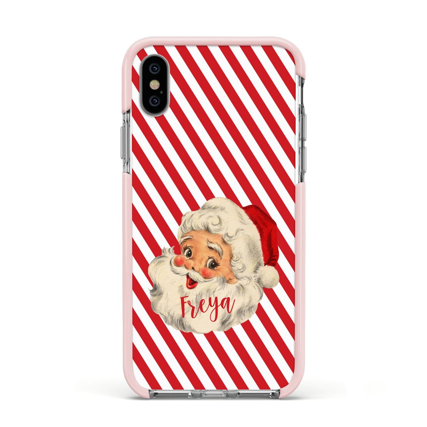 Vintage Santa Personalised Apple iPhone Xs Impact Case Pink Edge on Silver Phone