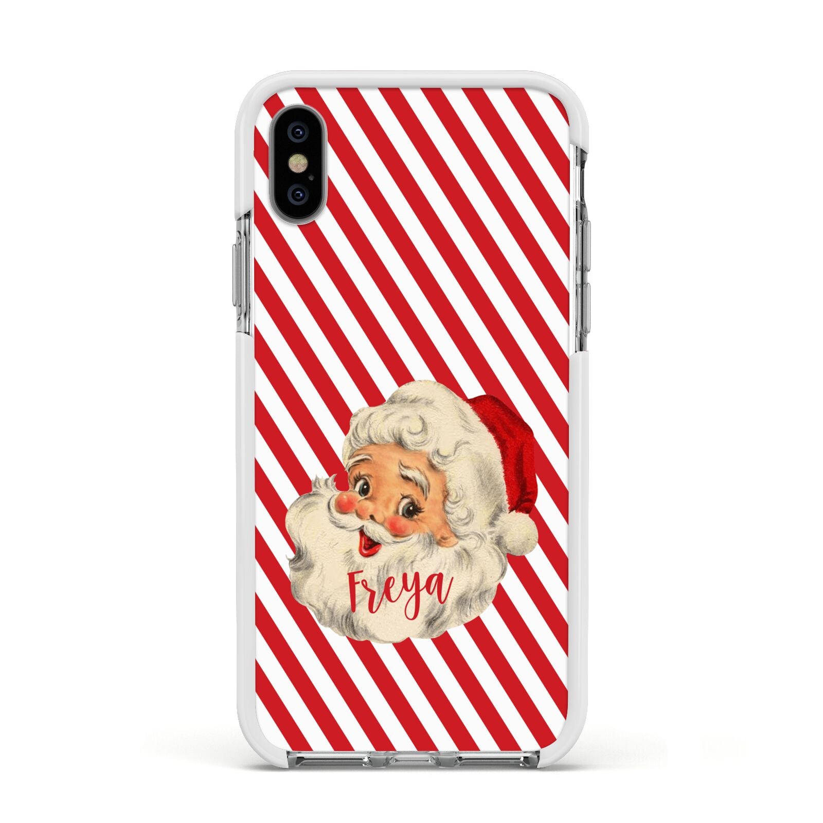 Vintage Santa Personalised Apple iPhone Xs Impact Case White Edge on Silver Phone