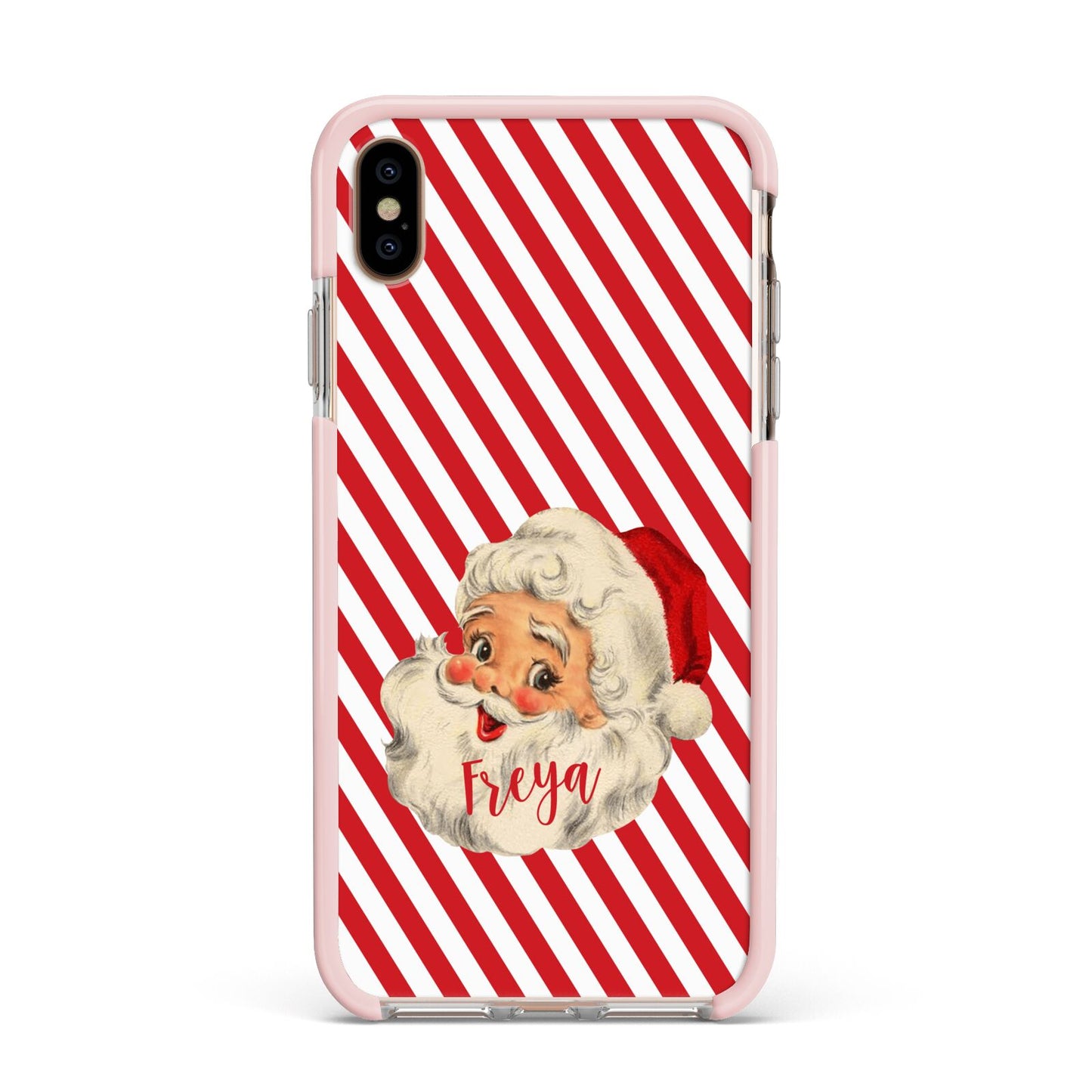 Vintage Santa Personalised Apple iPhone Xs Max Impact Case Pink Edge on Gold Phone