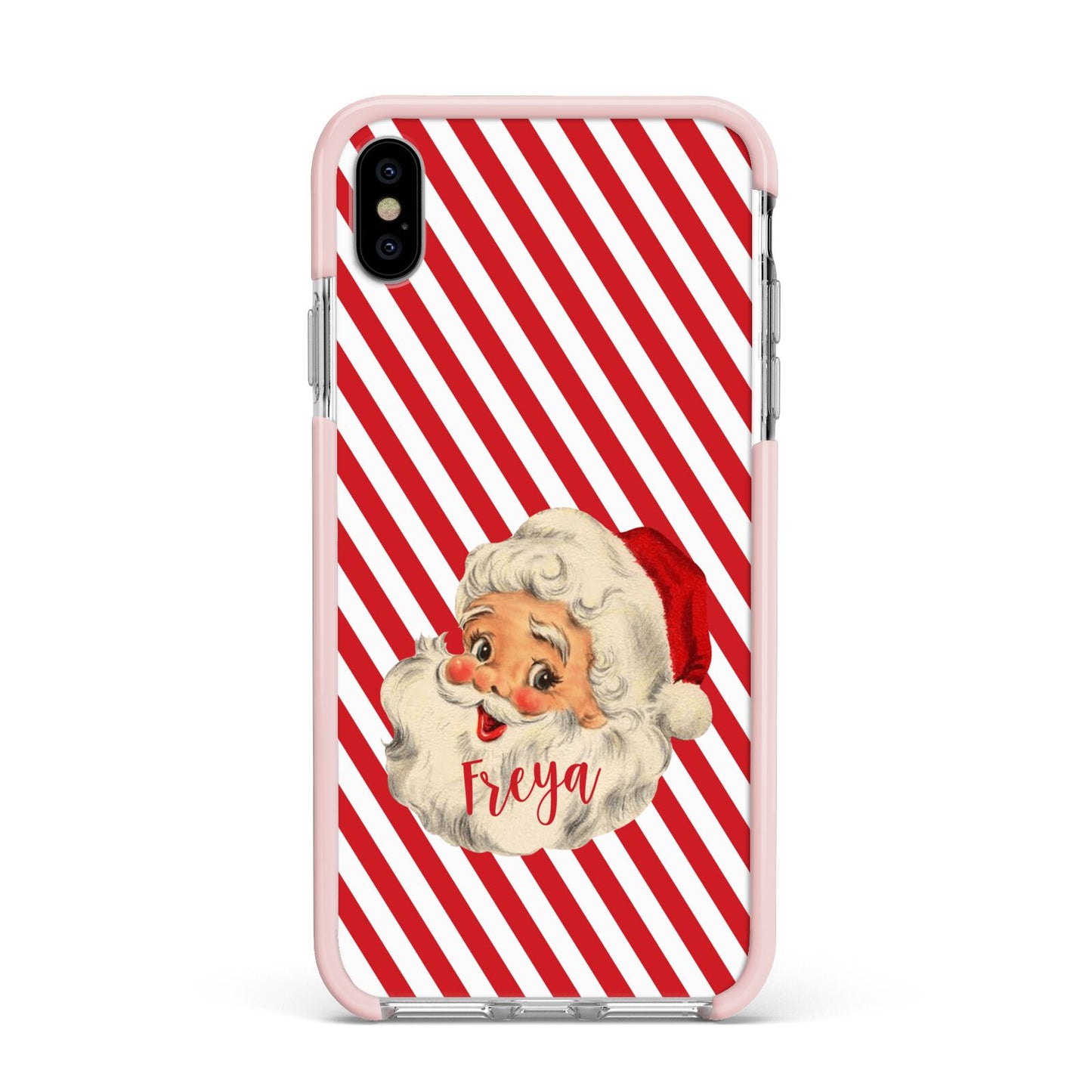 Vintage Santa Personalised Apple iPhone Xs Max Impact Case Pink Edge on Silver Phone