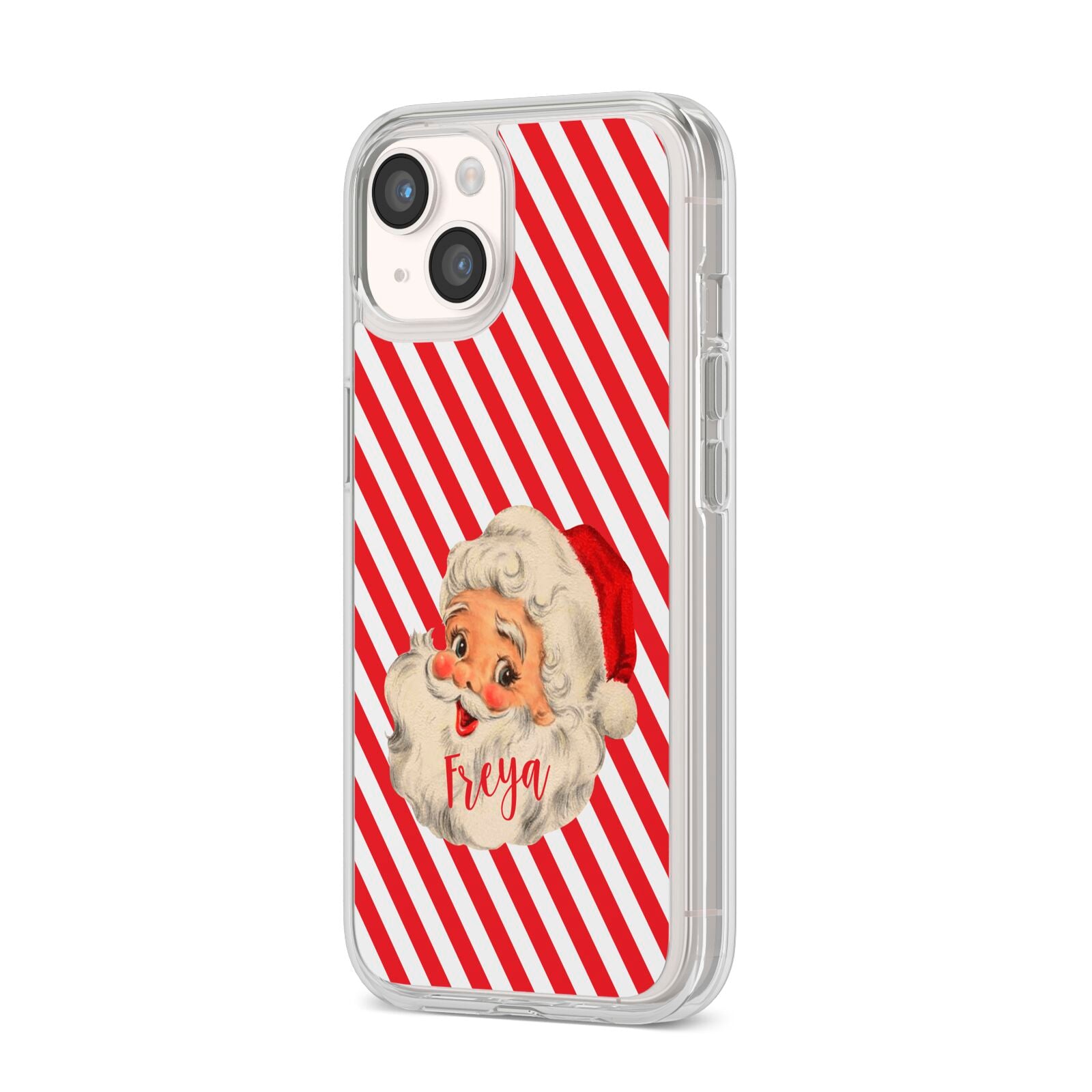 Vintage Santa Personalised iPhone 14 Clear Tough Case Starlight Angled Image