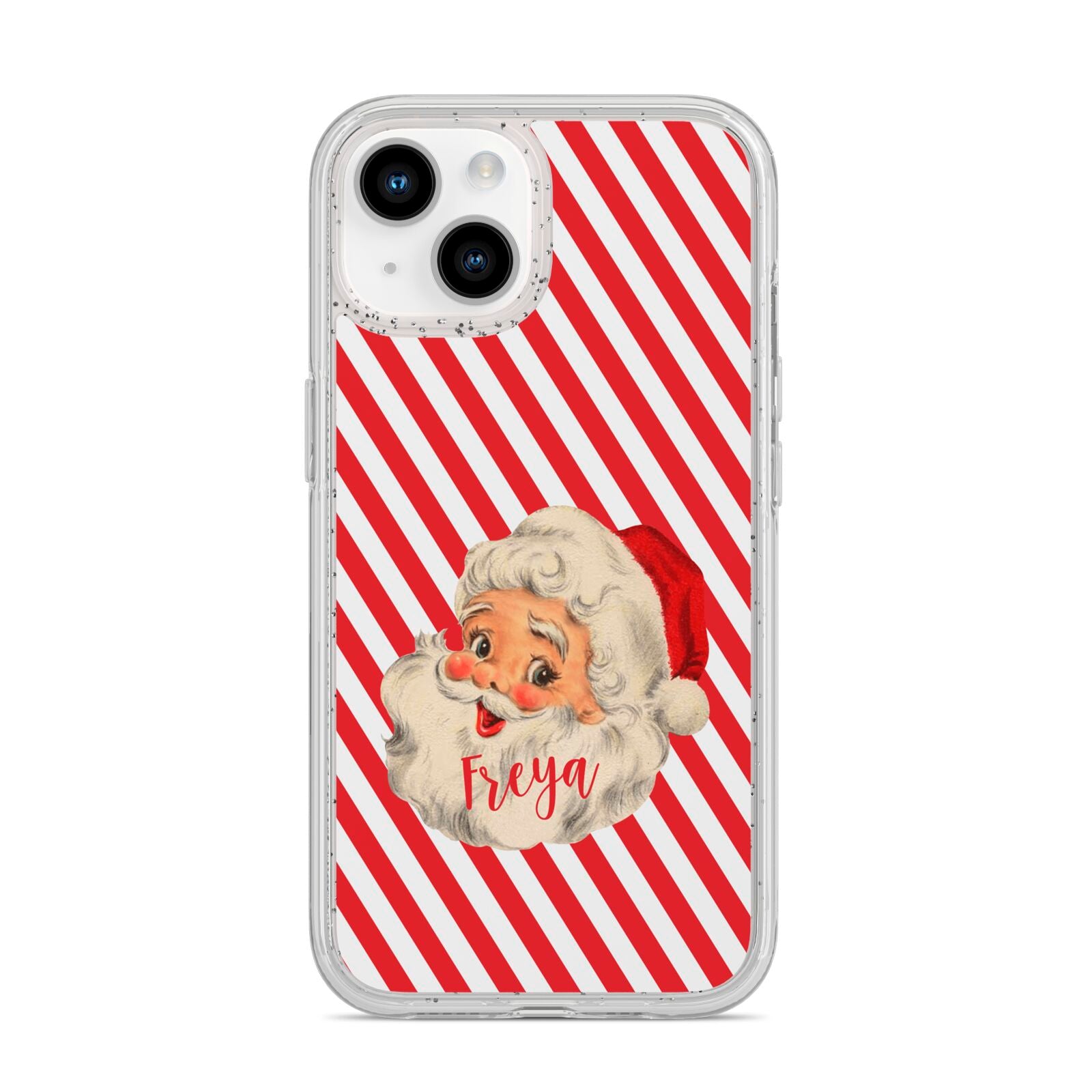 Vintage Santa Personalised iPhone 14 Glitter Tough Case Starlight