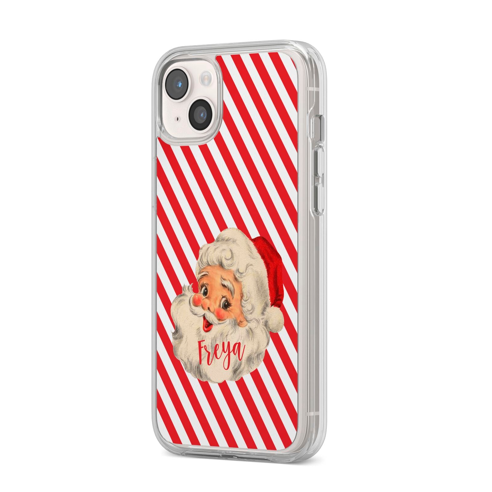 Vintage Santa Personalised iPhone 14 Plus Clear Tough Case Starlight Angled Image