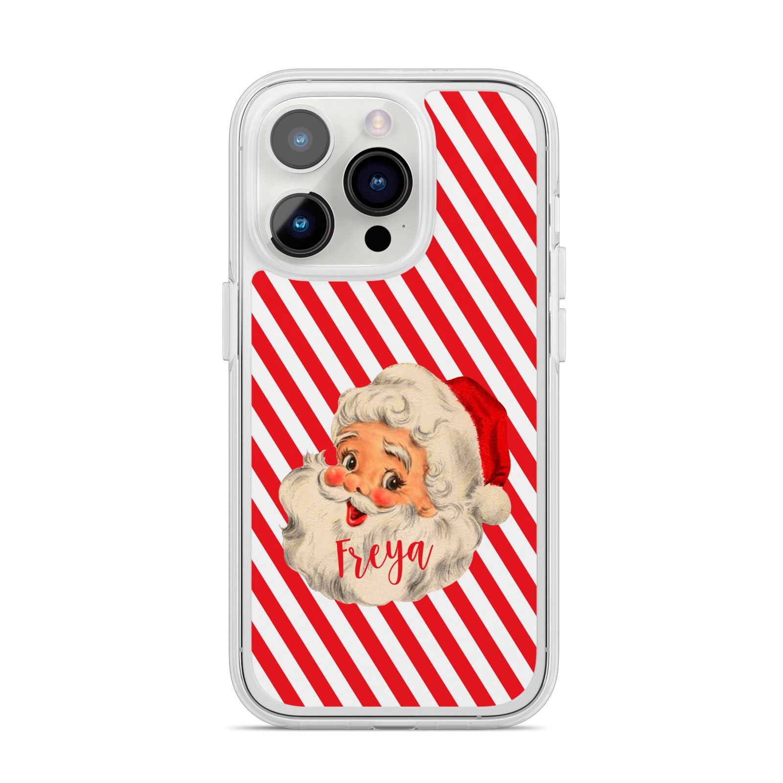 Vintage Santa Personalised iPhone 14 Pro Clear Tough Case Silver