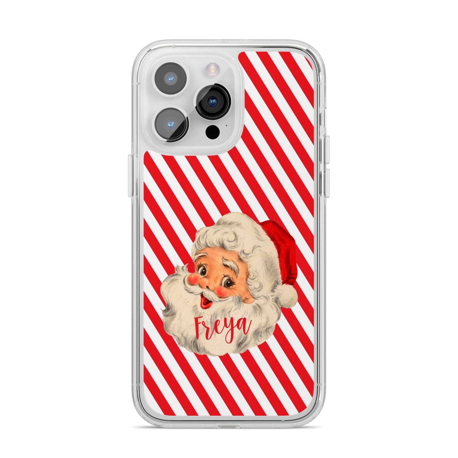 Vintage Santa Personalised iPhone 14 Pro Max Clear Tough Case Silver