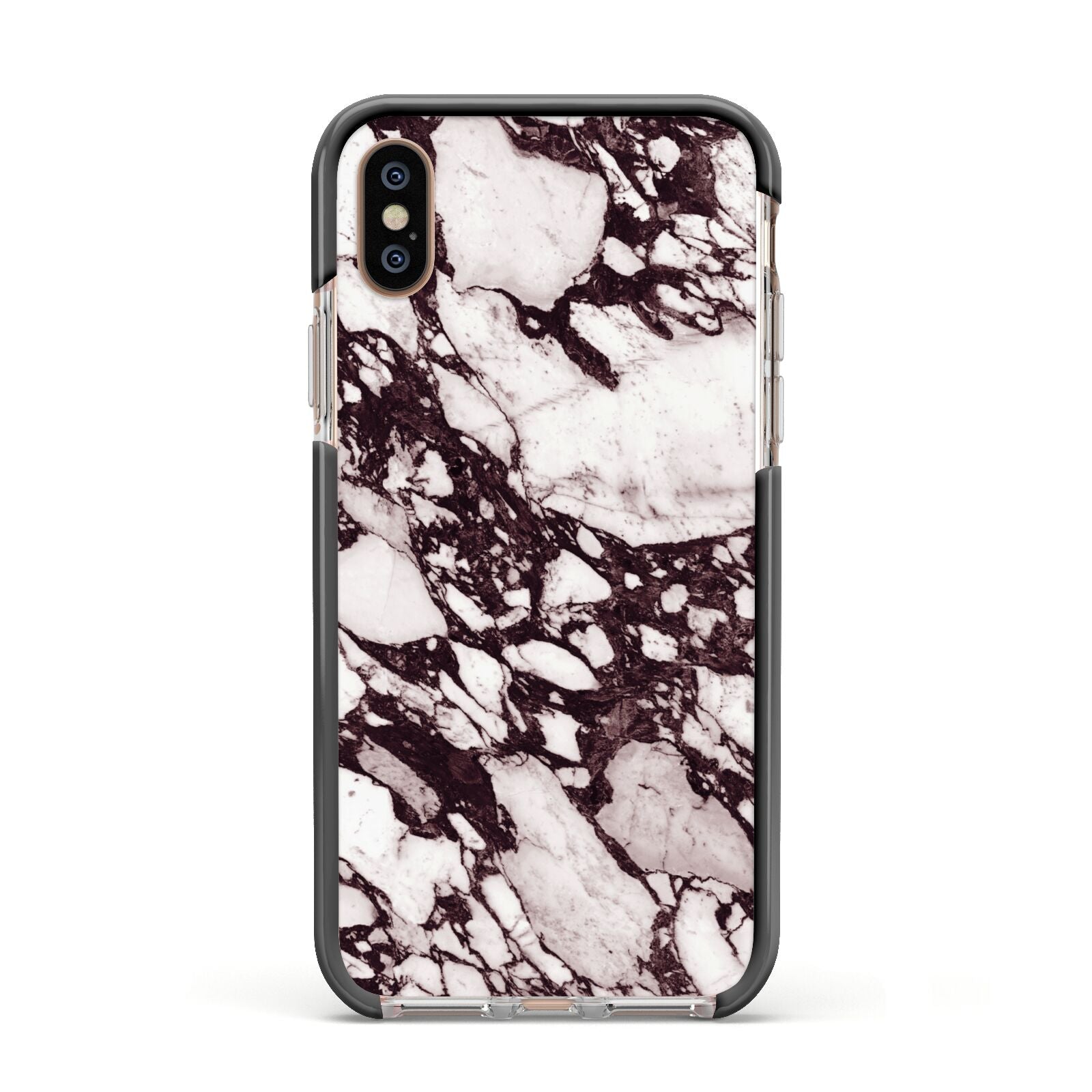 Viola Marble Apple iPhone Xs Impact Case Black Edge on Gold Phone