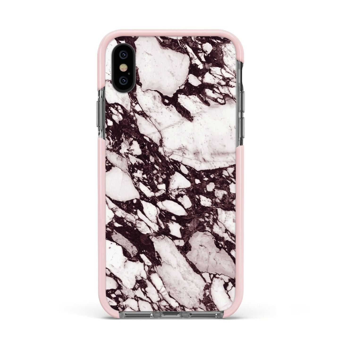 Viola Marble Apple iPhone Xs Impact Case Pink Edge on Black Phone