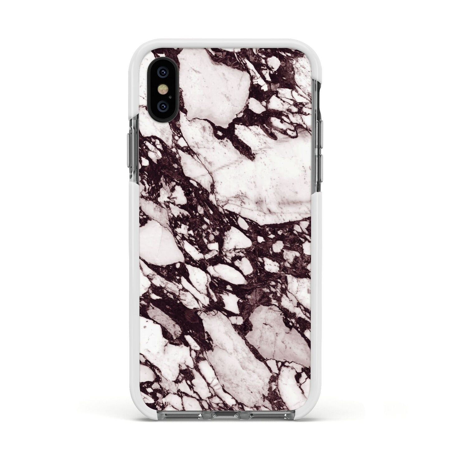 Viola Marble Apple iPhone Xs Impact Case White Edge on Black Phone