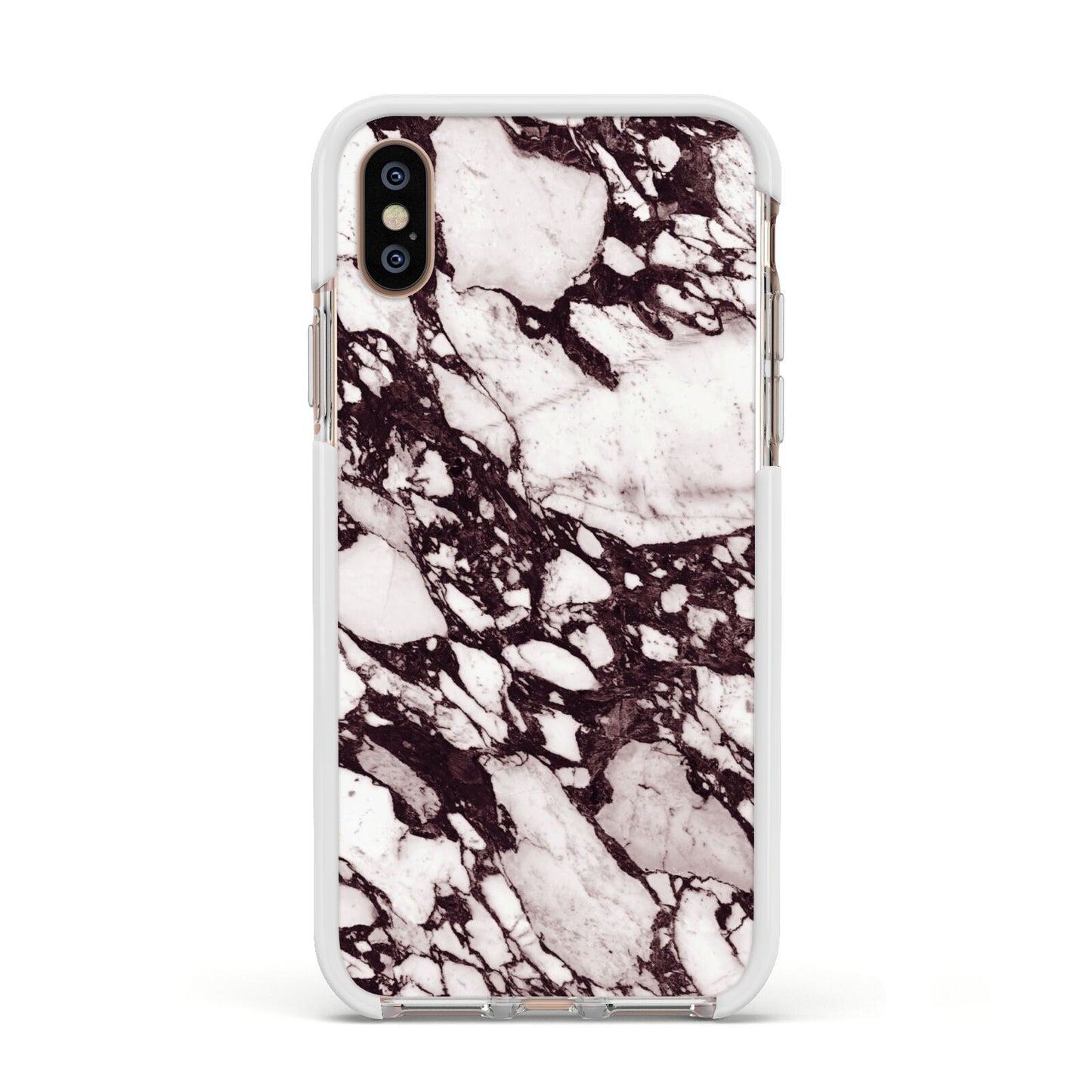 Viola Marble Apple iPhone Xs Impact Case White Edge on Gold Phone