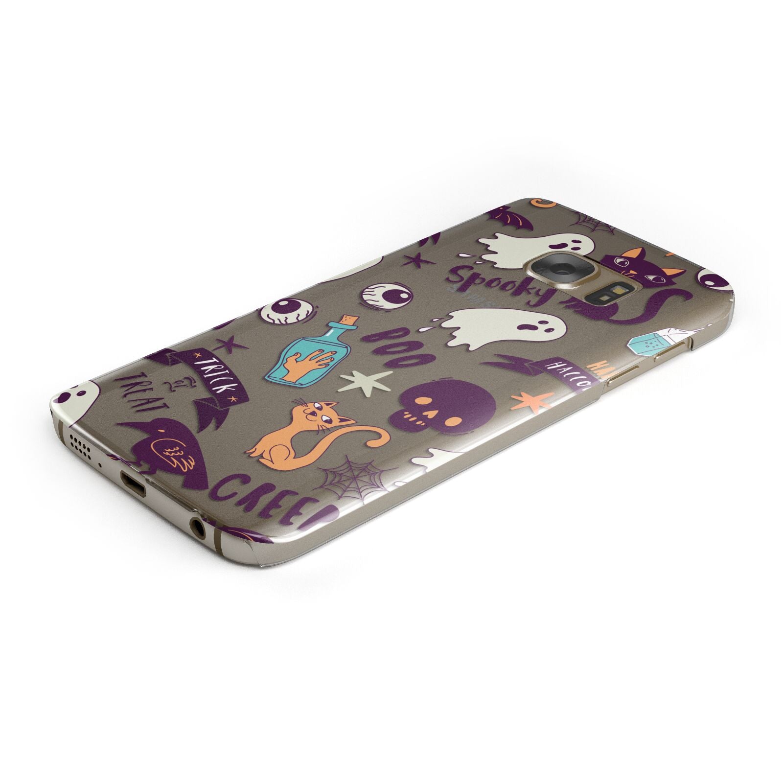 Wacky Purple and Orange Halloween Images Protective Samsung Galaxy Case Angled Image