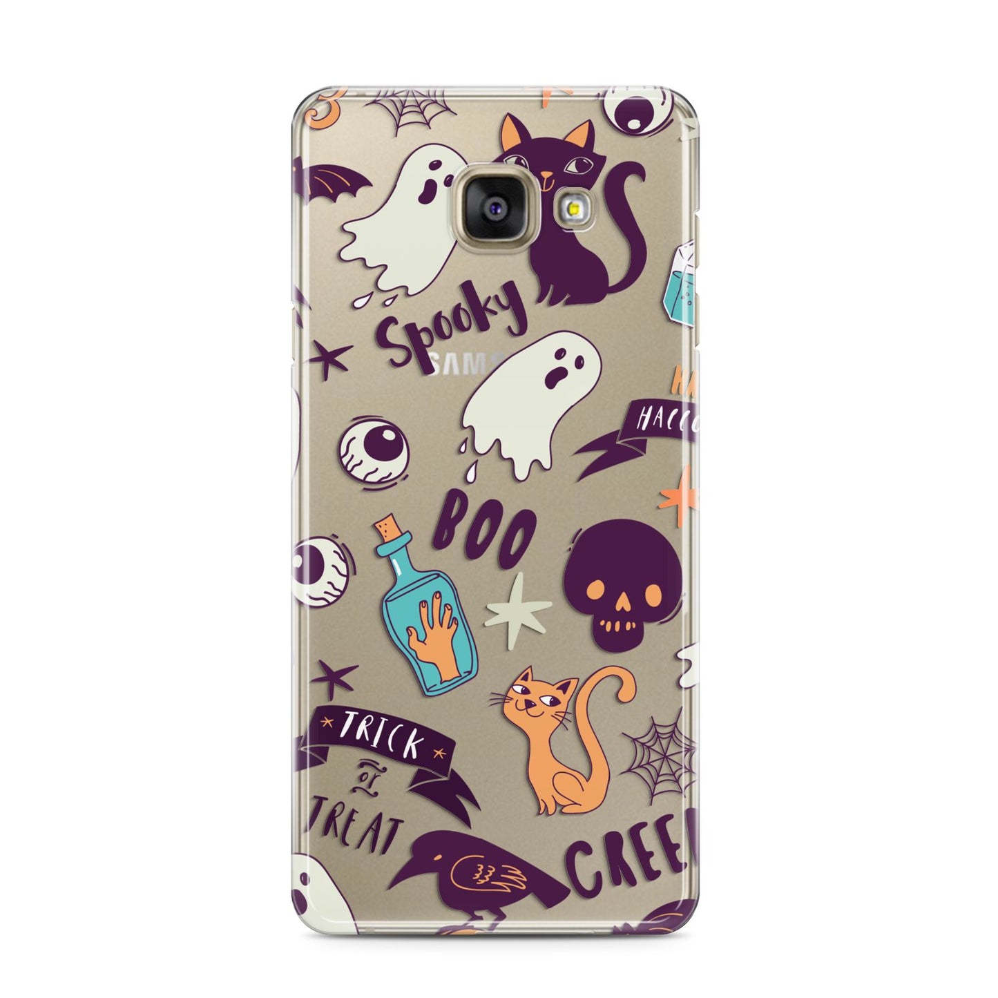 Wacky Purple and Orange Halloween Images Samsung Galaxy A3 2016 Case on gold phone