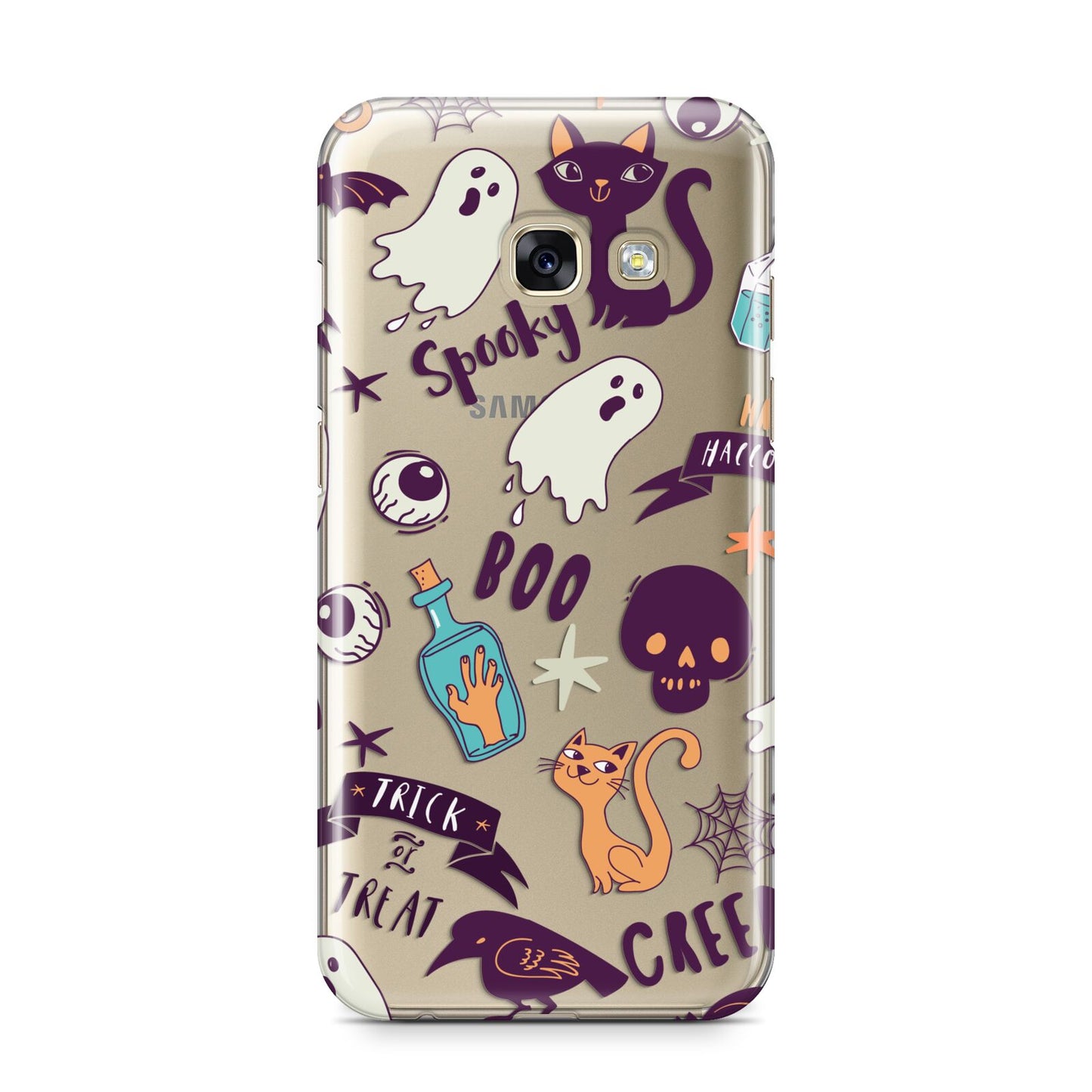 Wacky Purple and Orange Halloween Images Samsung Galaxy A3 2017 Case on gold phone