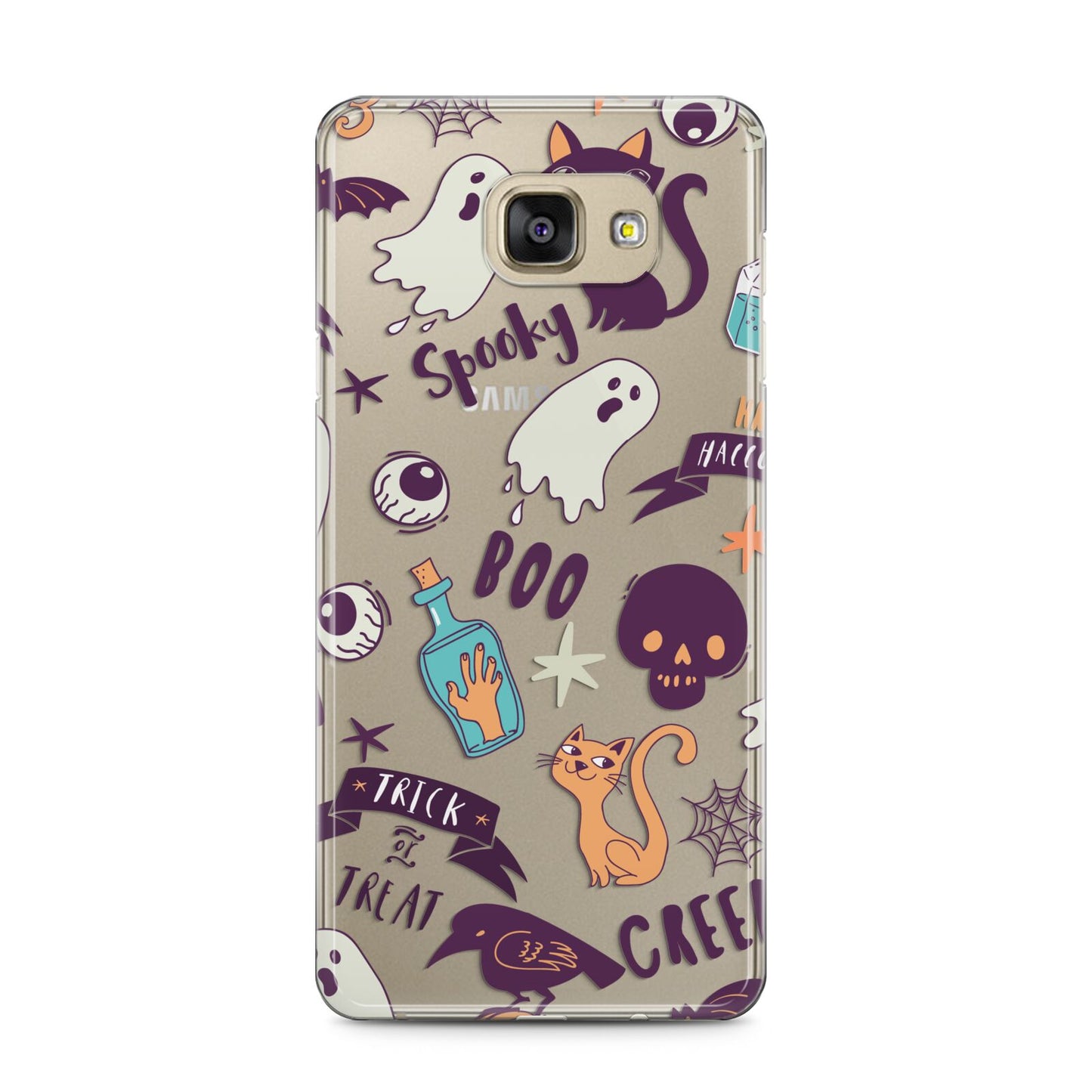 Wacky Purple and Orange Halloween Images Samsung Galaxy A5 2016 Case on gold phone