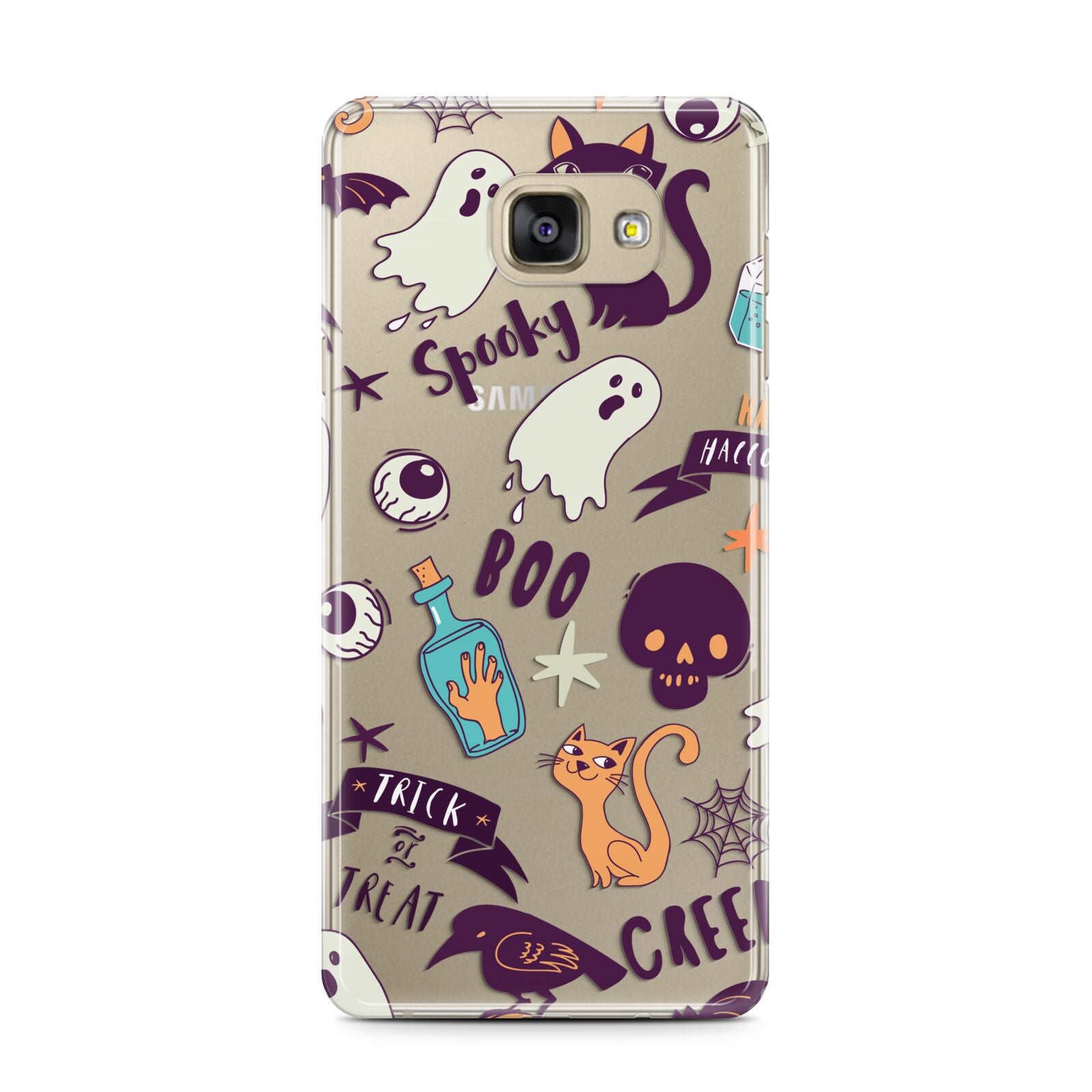 Wacky Purple and Orange Halloween Images Samsung Galaxy A7 2016 Case on gold phone