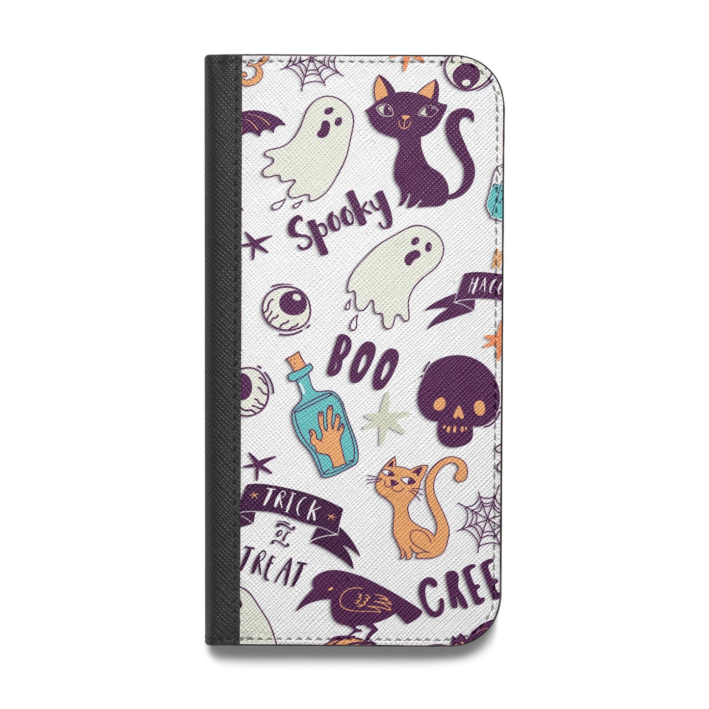 Wacky Purple and Orange Halloween Images Vegan Leather Flip iPhone Case