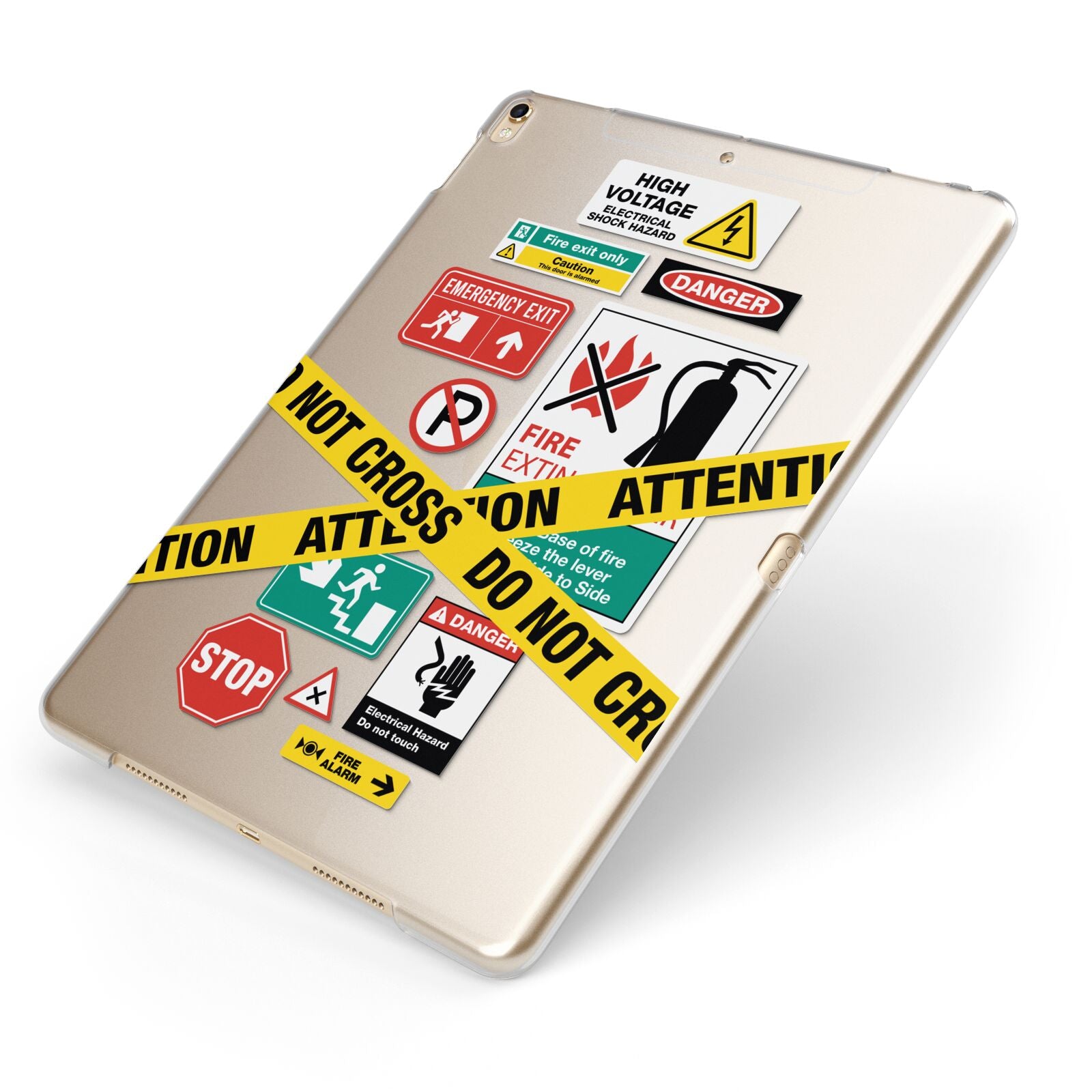 Warning Labels Apple iPad Case on Gold iPad Side View