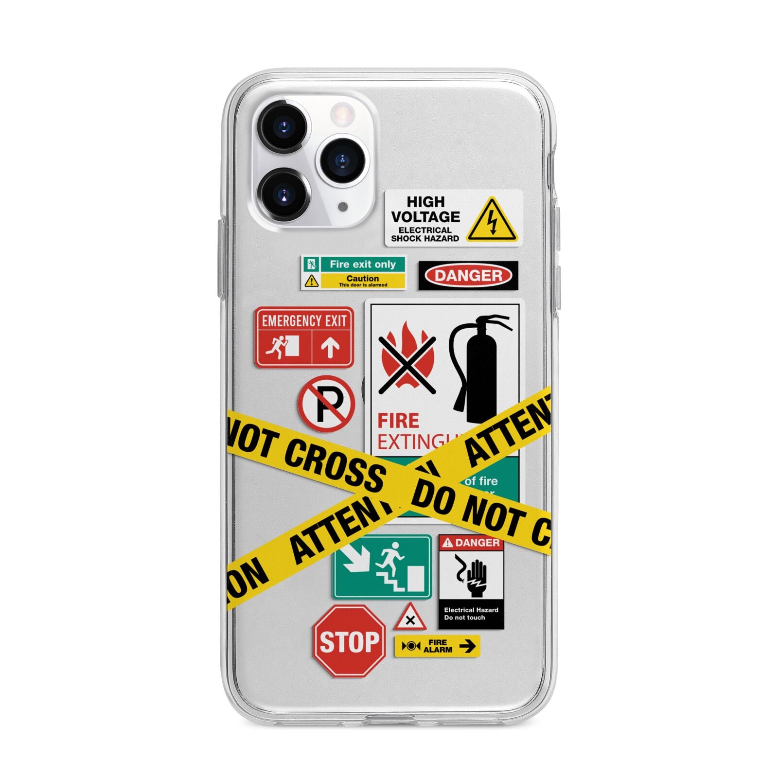 Warning Labels Apple iPhone 11 Pro Max in Silver with Bumper Case