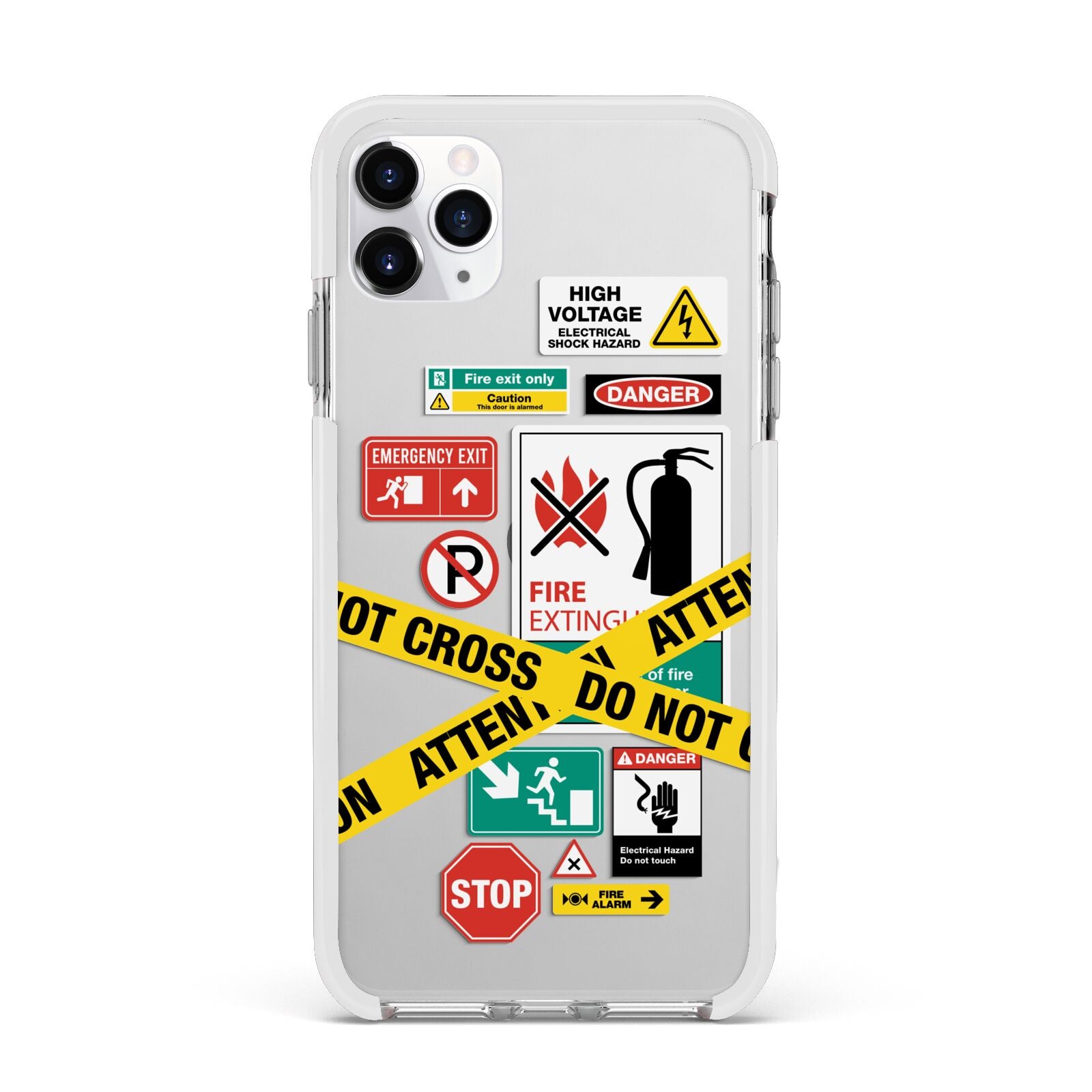 Warning Labels Apple iPhone 11 Pro Max in Silver with White Impact Case