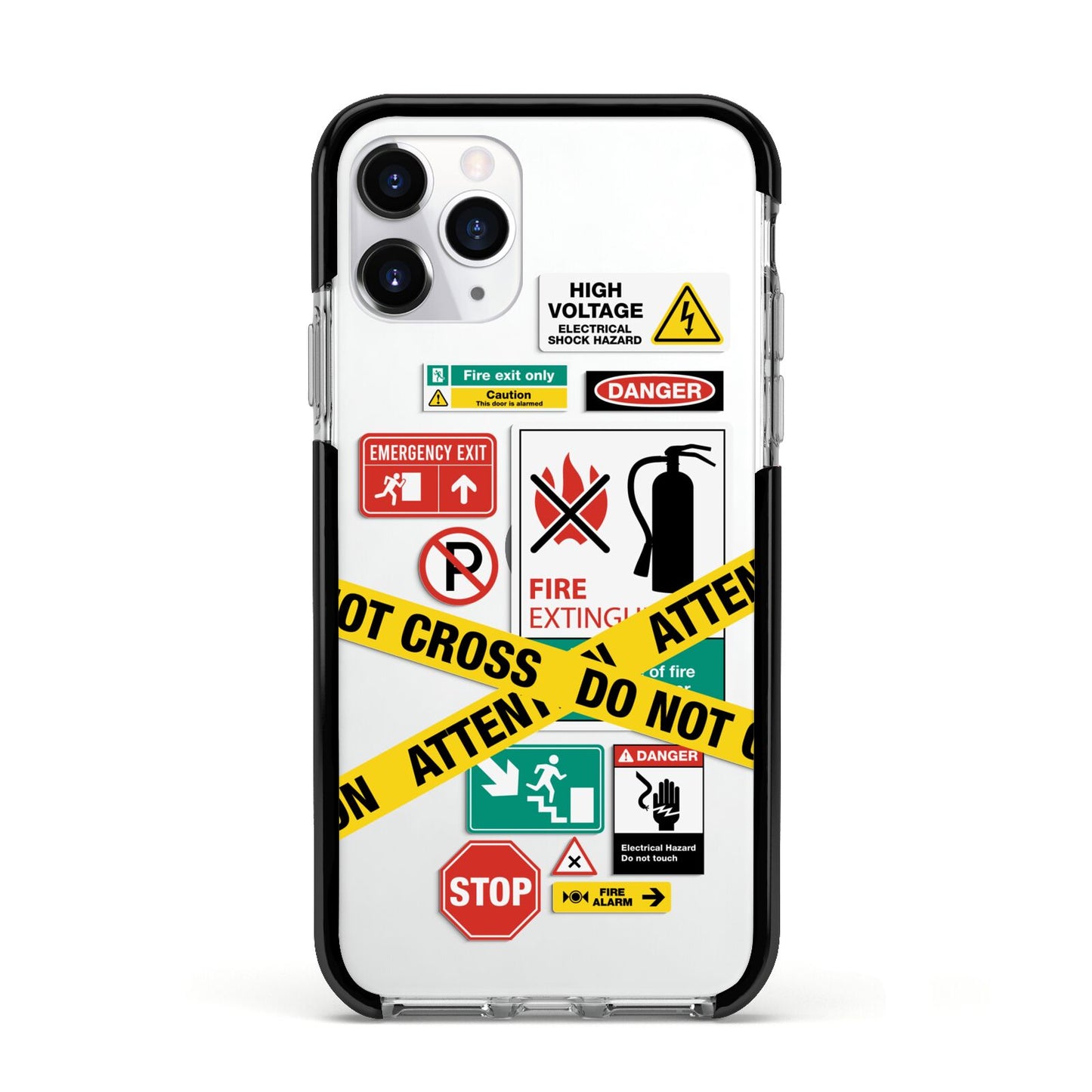 Warning Labels Apple iPhone 11 Pro in Silver with Black Impact Case