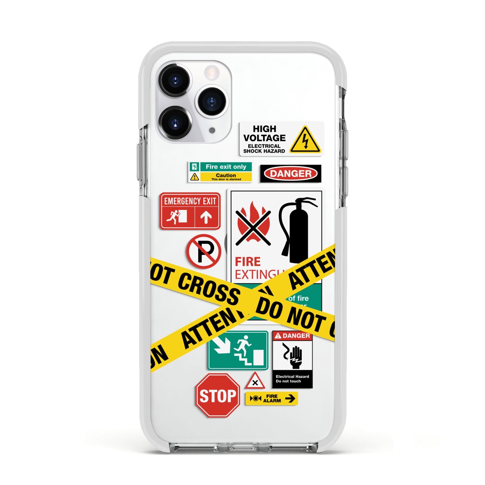 Warning Labels Apple iPhone 11 Pro in Silver with White Impact Case