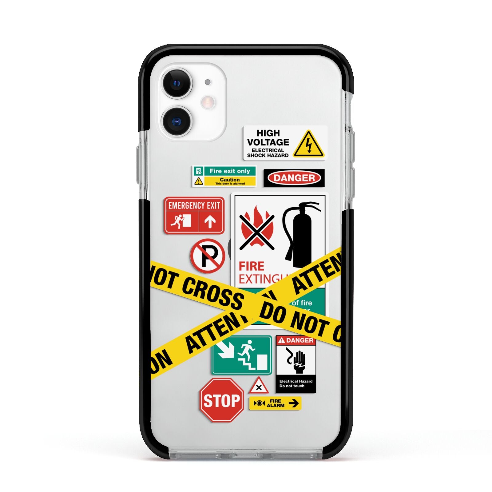 Warning Labels Apple iPhone 11 in White with Black Impact Case