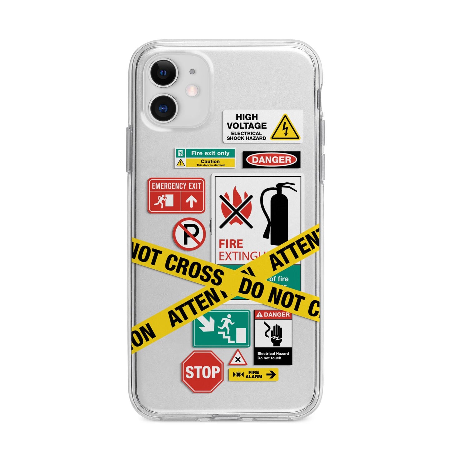 Warning Labels Apple iPhone 11 in White with Bumper Case