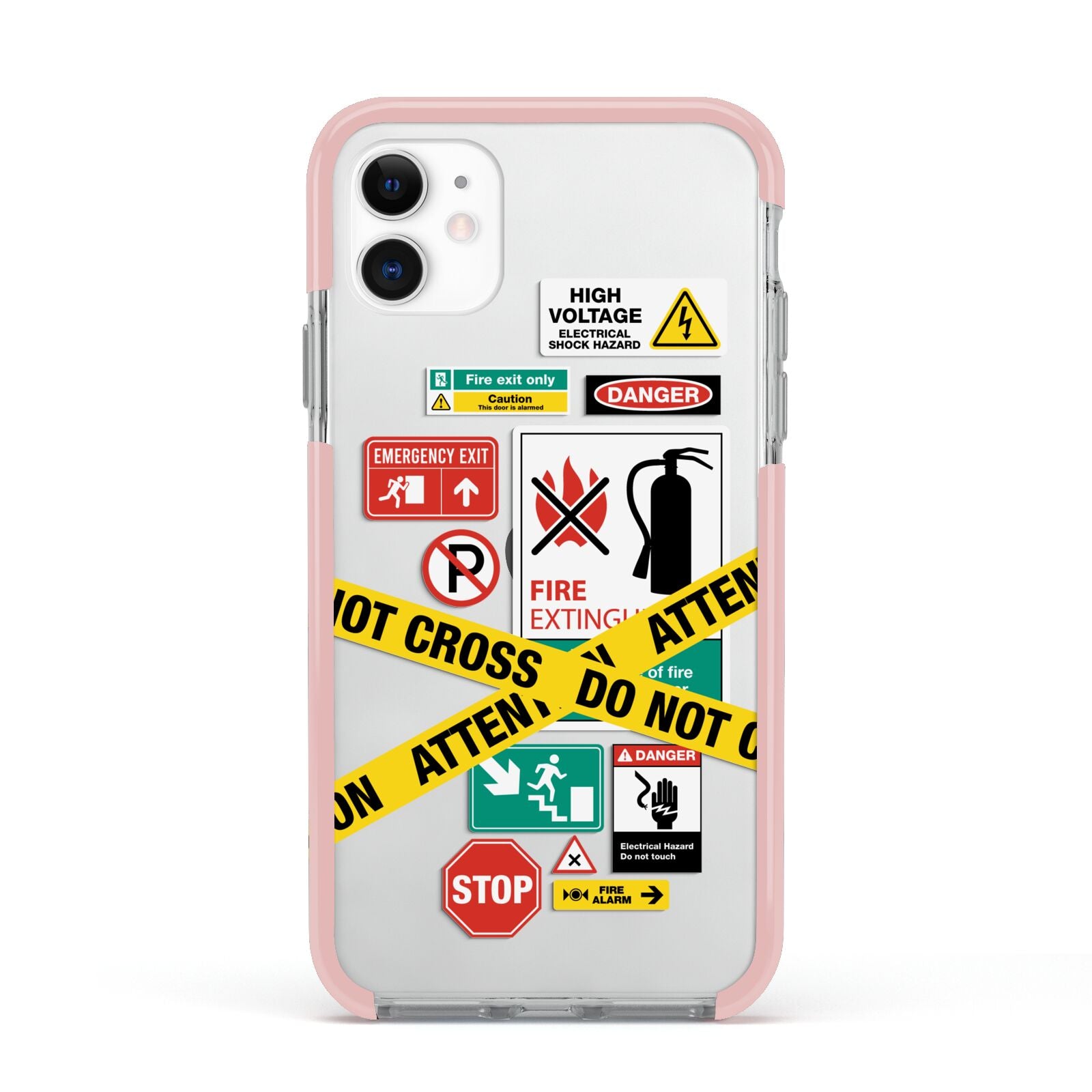 Warning Labels Apple iPhone 11 in White with Pink Impact Case