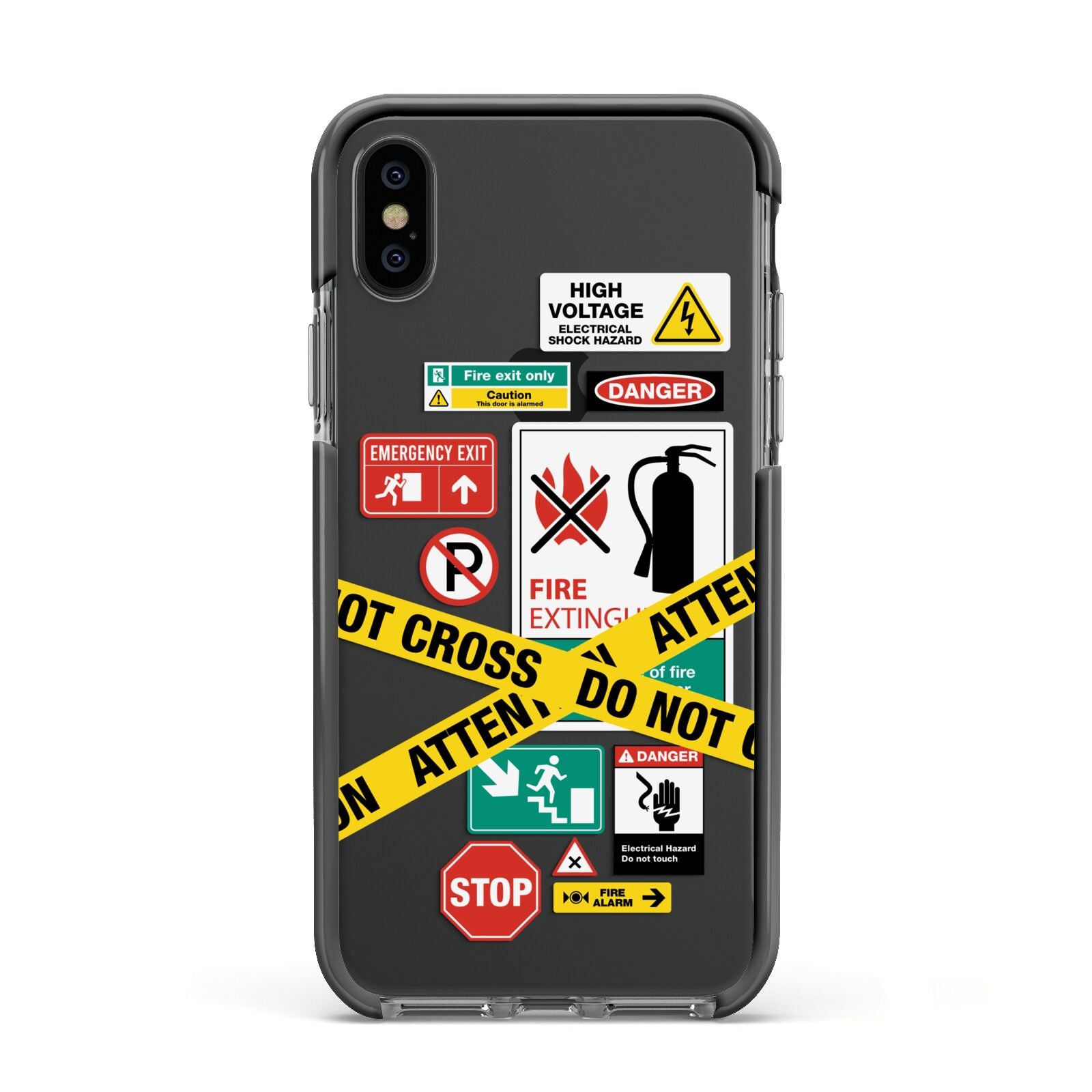 Warning Labels Apple iPhone Xs Impact Case Black Edge on Black Phone