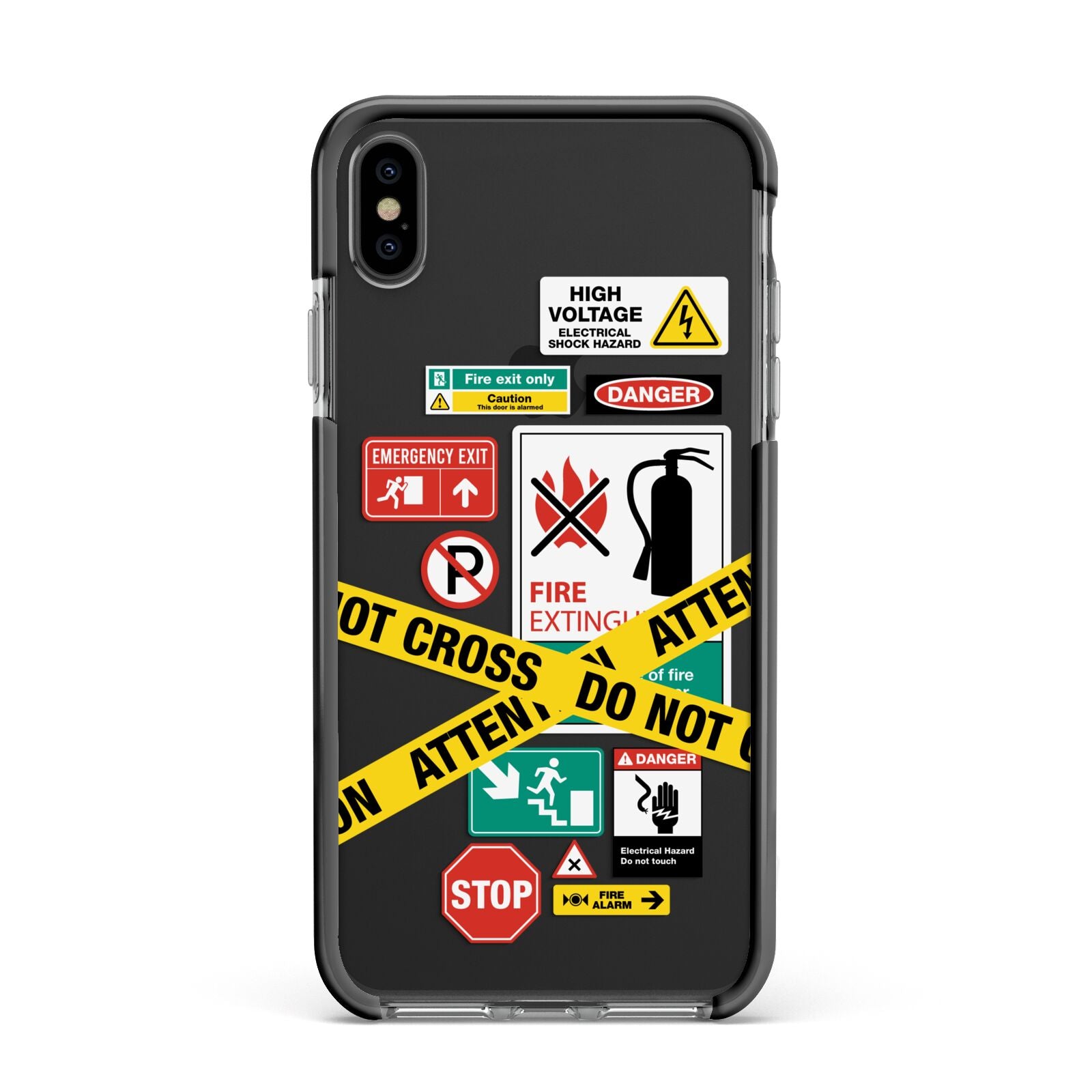 Warning Labels Apple iPhone Xs Max Impact Case Black Edge on Black Phone