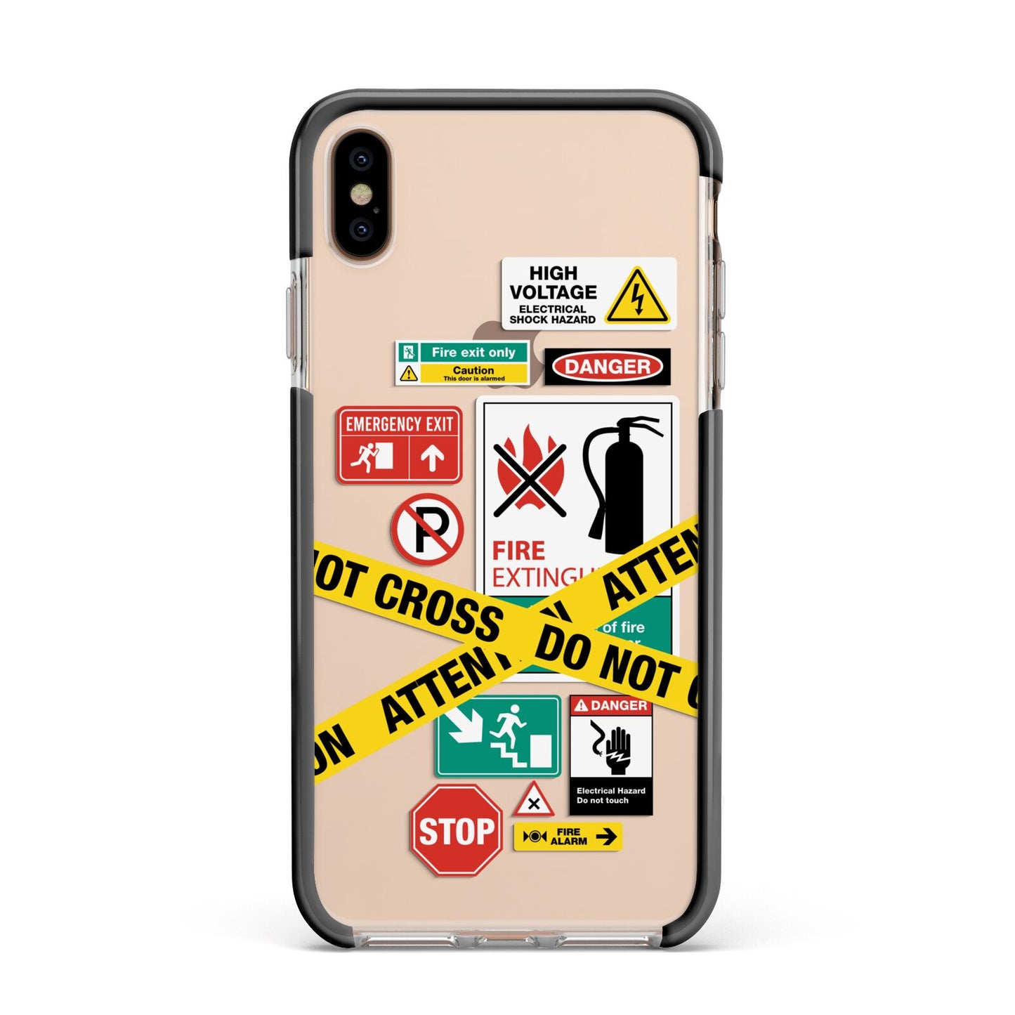 Warning Labels Apple iPhone Xs Max Impact Case Black Edge on Gold Phone