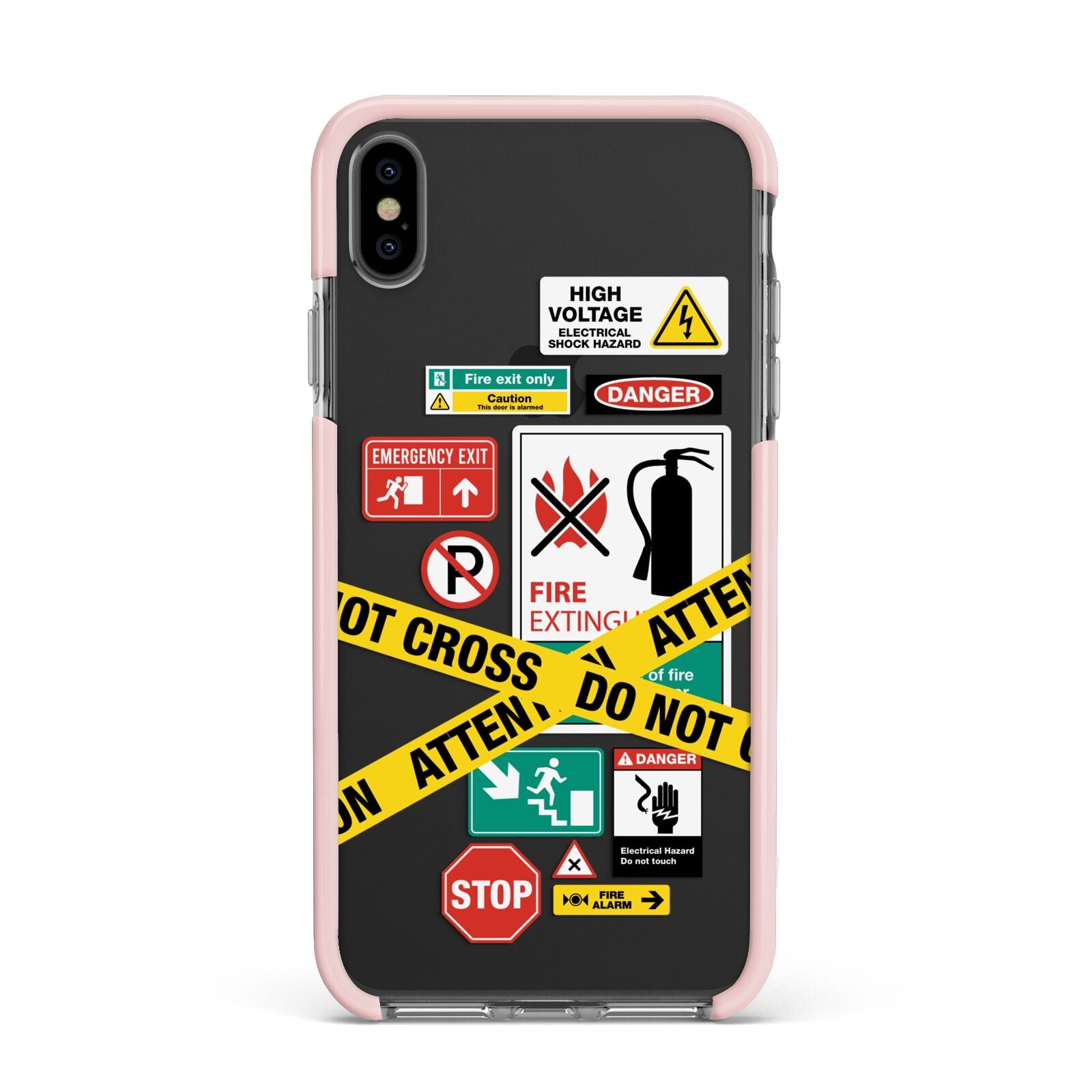 Warning Labels Apple iPhone Xs Max Impact Case Pink Edge on Black Phone