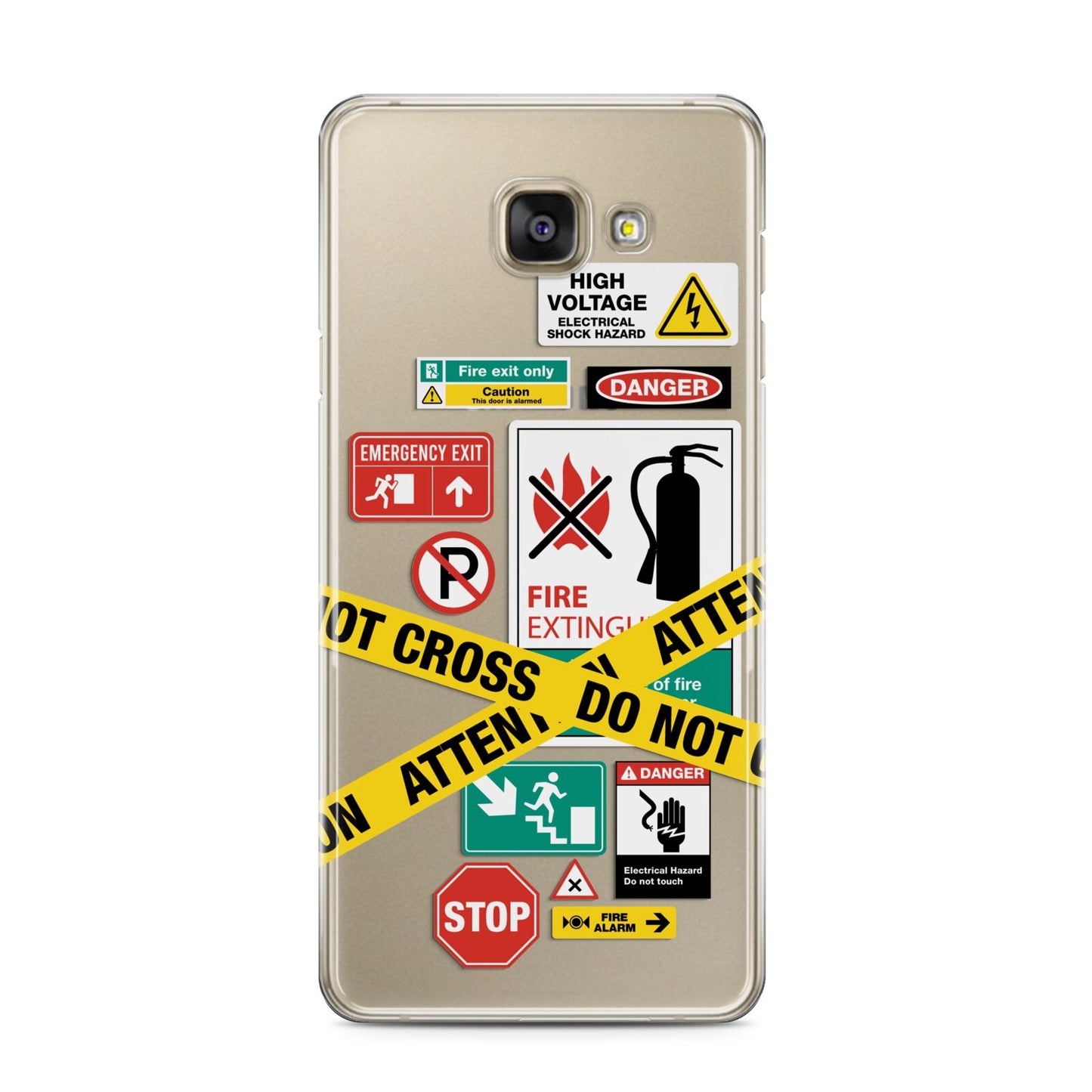 Warning Labels Samsung Galaxy A3 2016 Case on gold phone