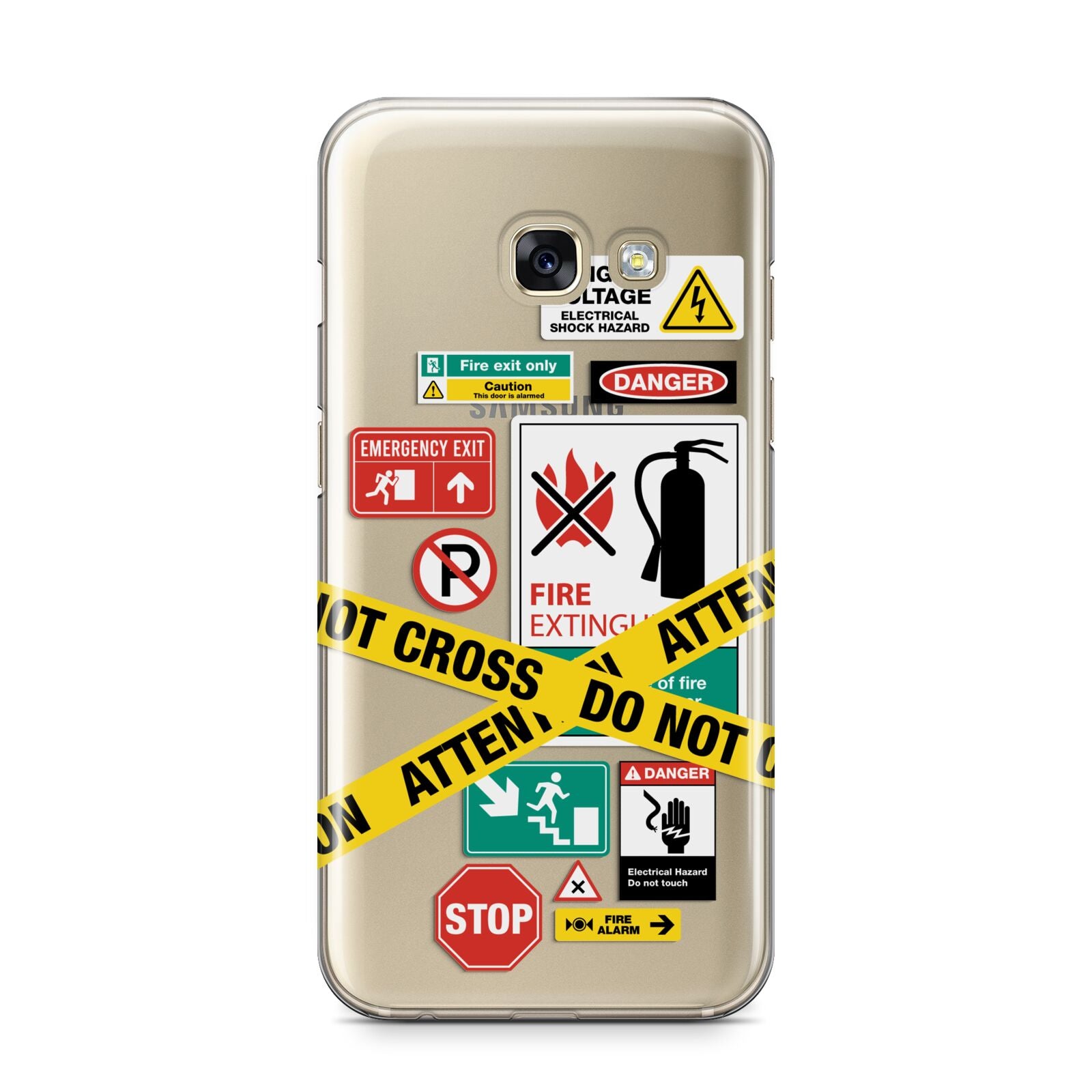 Warning Labels Samsung Galaxy A3 2017 Case on gold phone